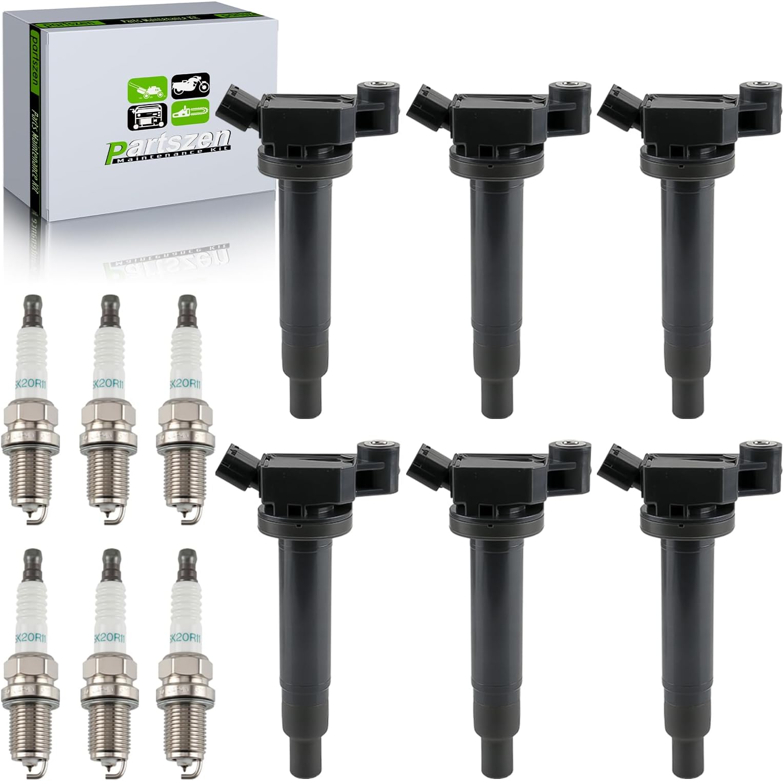 partszen UF267 6X Ignition Coil + 6X Spark Plug for 2001-2006 for Lexus ES300 RX300 RX400h Toyota Sienna Highlander Avalon Camry Solara,88921393 9008019016 9091902234