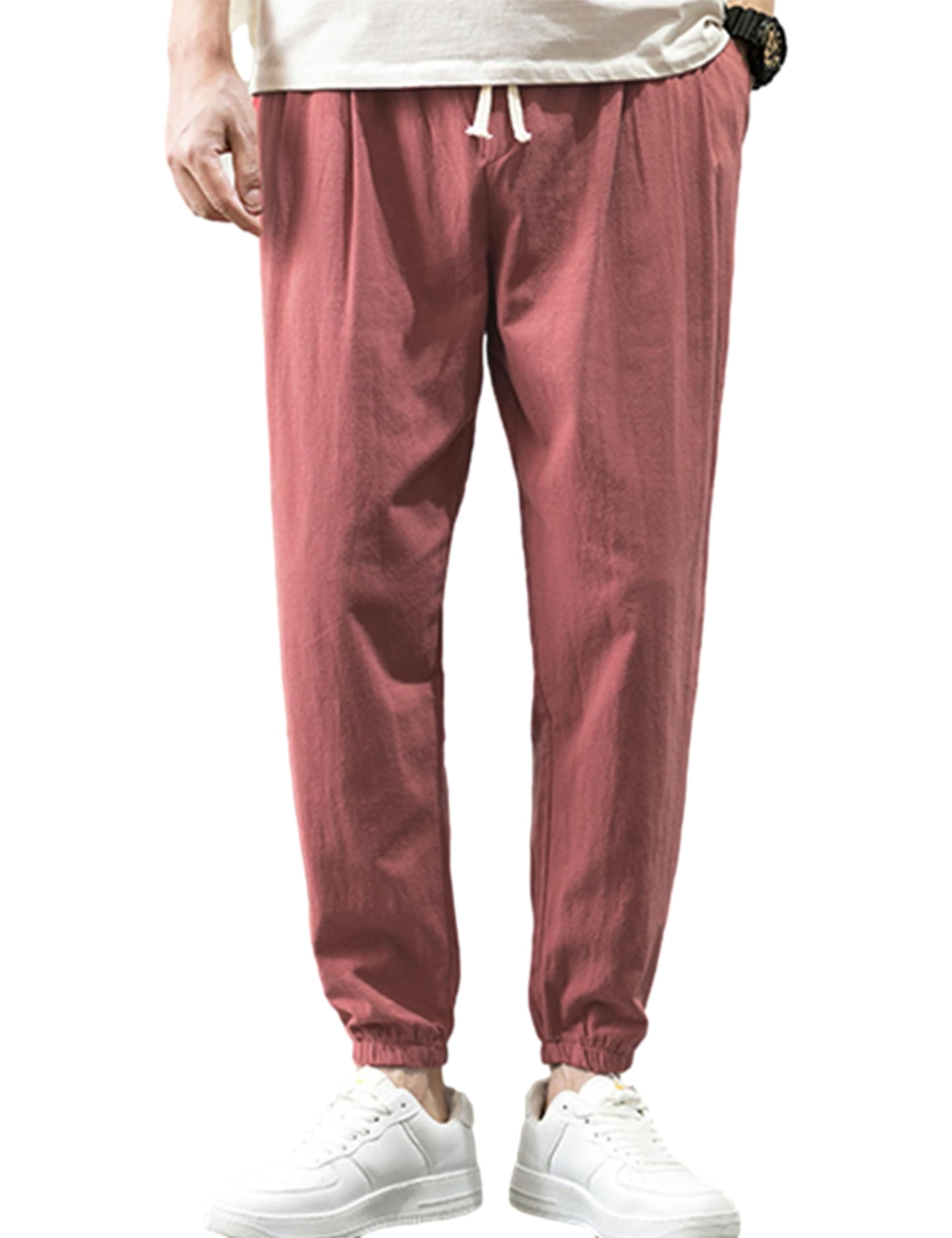 Zontroldy Mens Pants Cotton Linen Yoga Golf Beach Jogger Sweat Lounge Harem Pants Trousers
