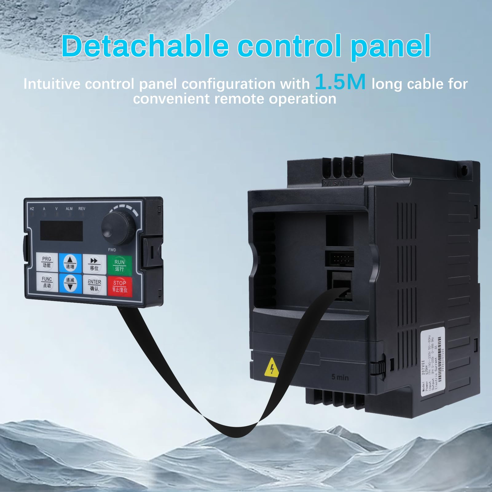 0,75kw Variador de frecuencia 220V Entrada monofásica 220V Salida trifásica 220V Variador de frecuencia VFD Cuadro de control extraíble modelo 207VEE (con cable de extensión de 1,5m)