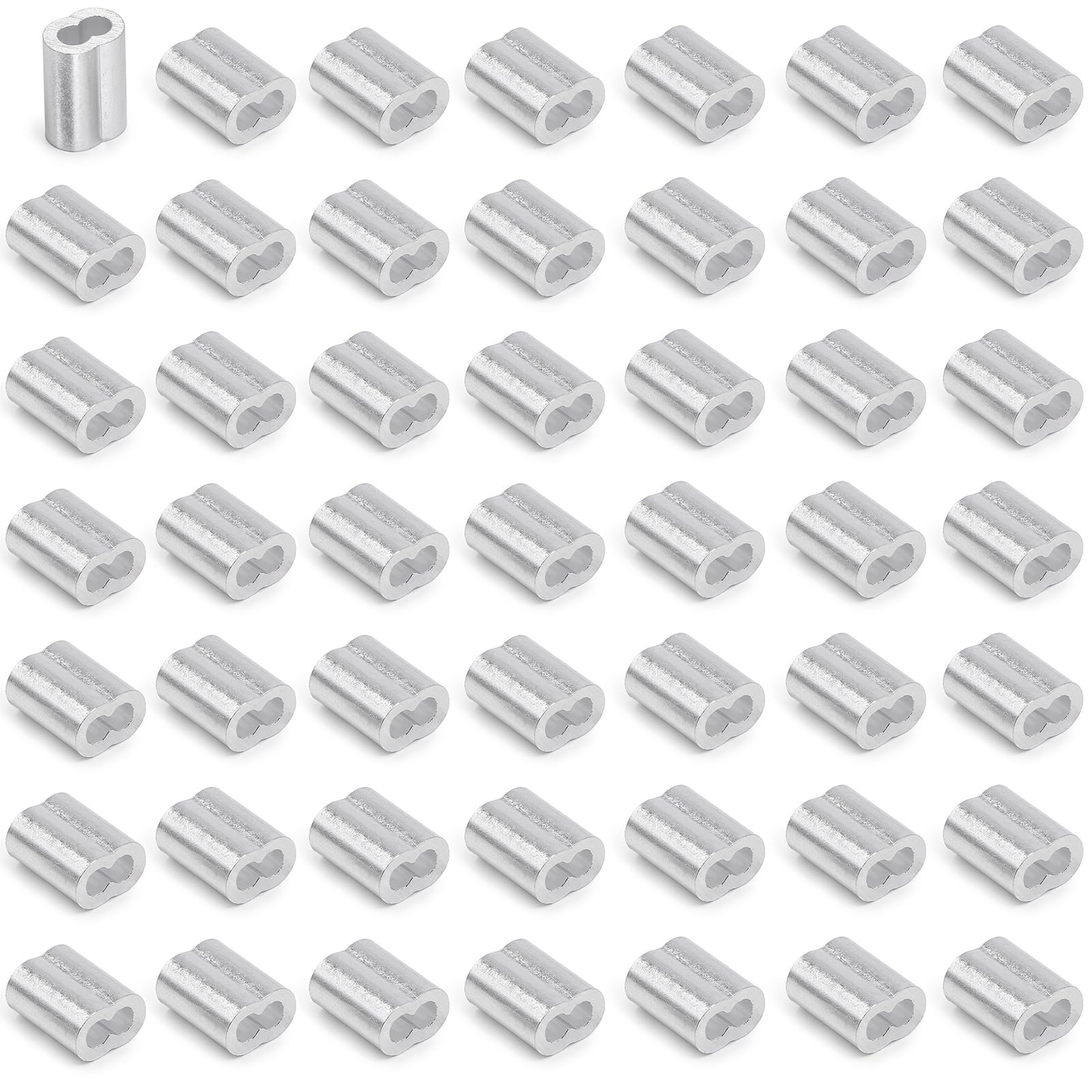 Jamiikury 200pcs M2 Aluminum Cable Crimps, Crimping Loop Sleeve Wire Rope Sleeves, Metal Double Barrel Ferrules for Wire Rope End