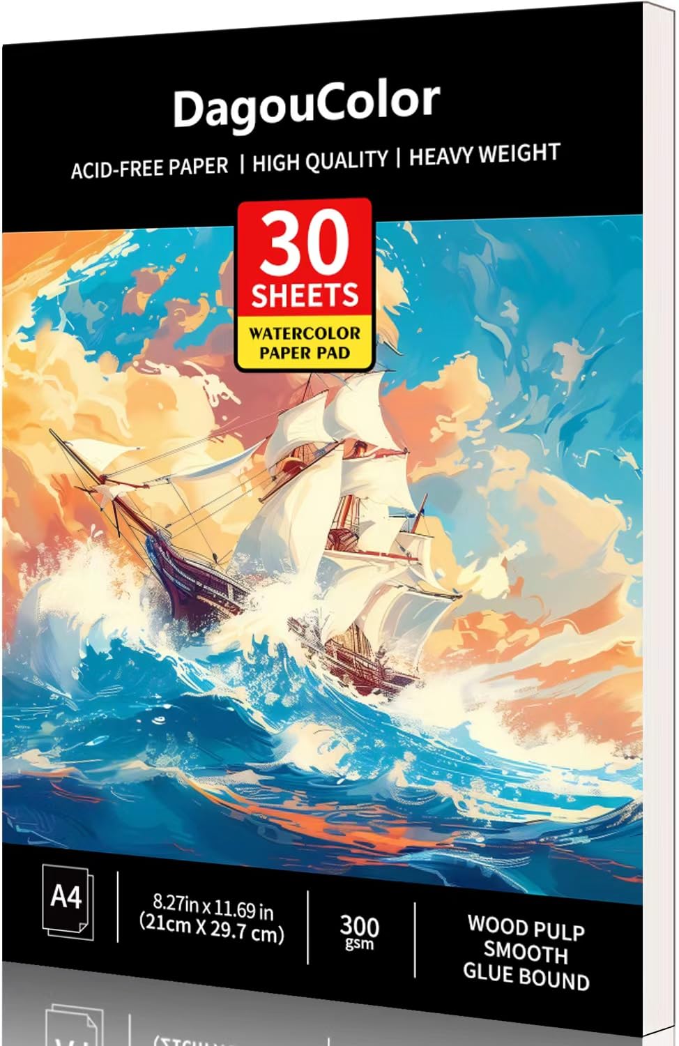 Makkas Aquarel Sketchbook Pad 30 Vellen 300 g/m² A4 Aquarelpapier | Set bevat ook 10 Acrylverfborstels, een verfpalet & Ebook | Koud geperst & Zuurvrij Papier
