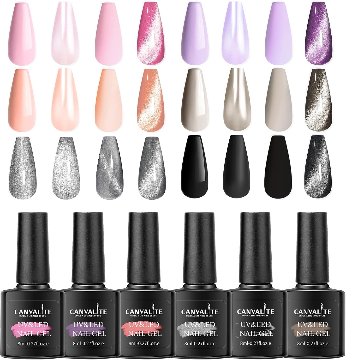 Canvalite Gel Nail Polish Set with Base Coat and Top Coat, Classic Nude