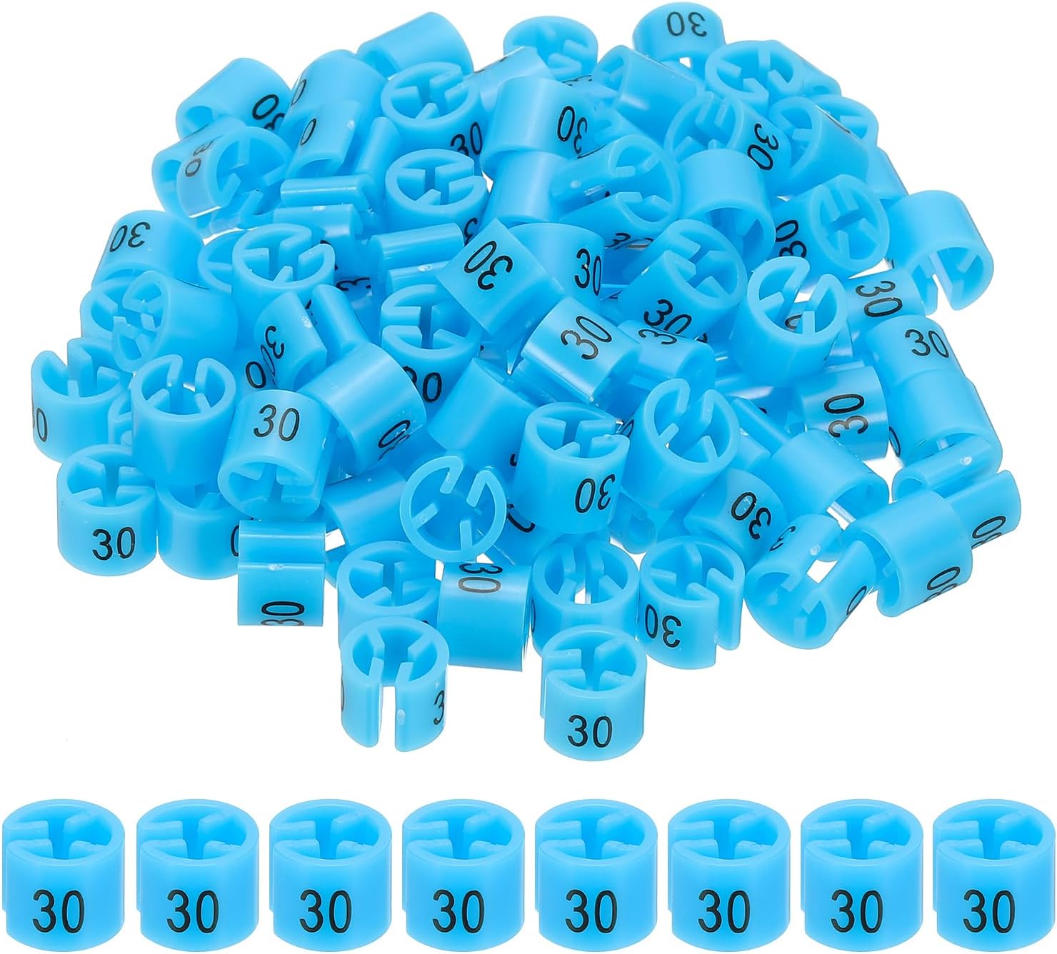 PATIKIL 100 Pcs Clothes Hanger Markers Number 34 Tags Fit 3mm Rod Garment Size Tag Hanger Clips Round Color Coding Label for Clothing Hangers, Blue
