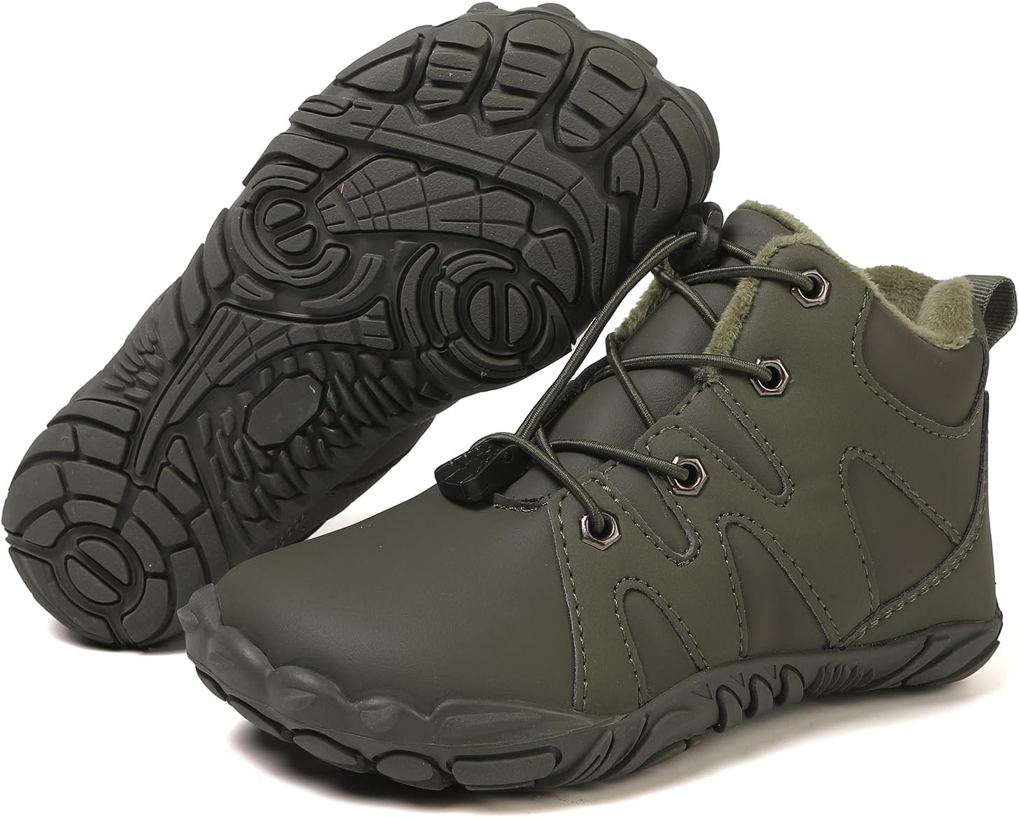 Kids Barefoot Shoes Fur Lined Zero Drop Sole,Unisex-Child Wide Toe Box Hiking Boots,Boys Girls Anti-Slip Waterproof Minimalist High Top Snow Boots (Toddler/Little Kids/Big Kids)