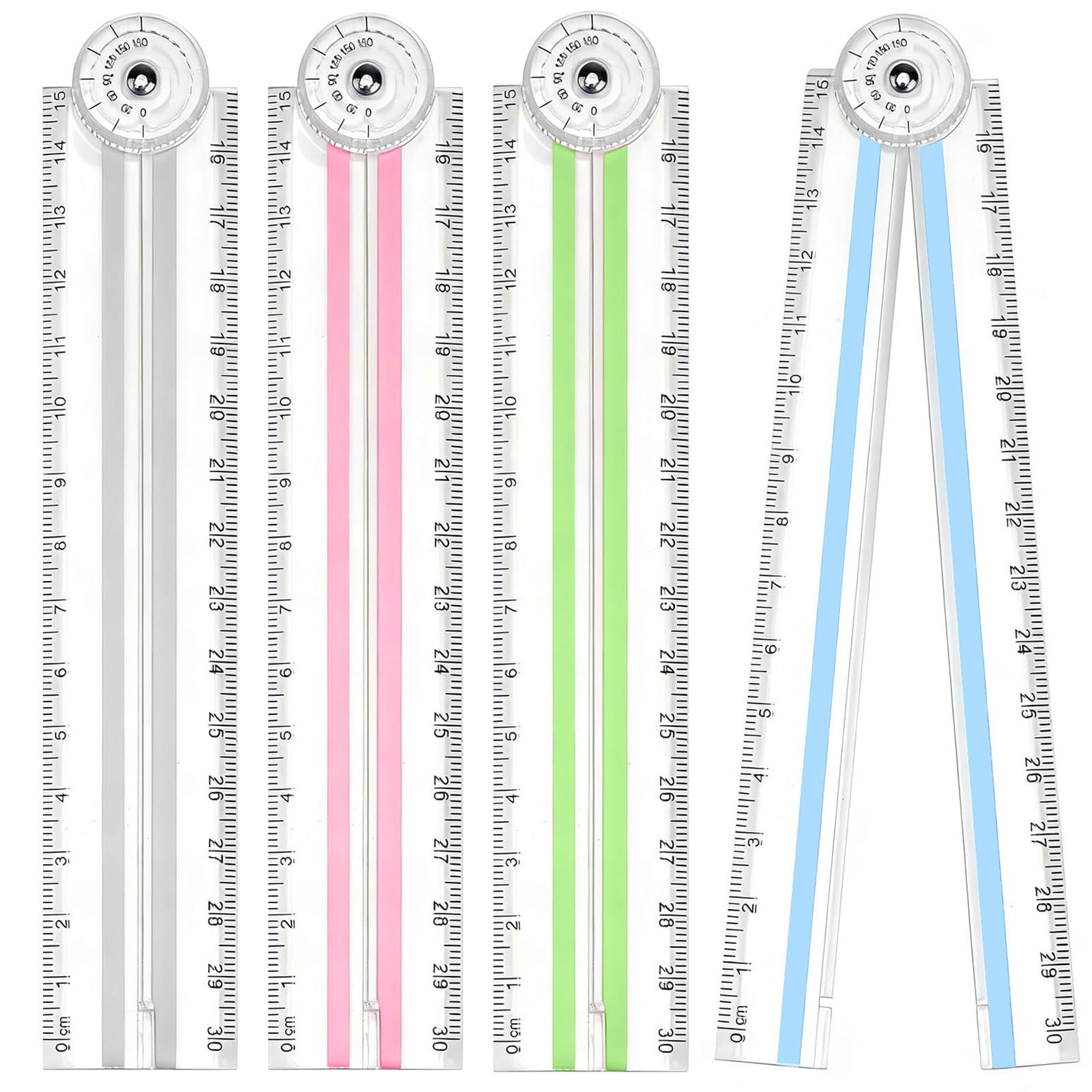 4PCS Clear Foldable Ruler Set for Students, 11 Inch Flexible Foldable Rulers, 5 Inch Sturdy Practical Transparent Straight Rulers, Shatterproof Plastic Geometric Ruler for School Office Drawing Crafts