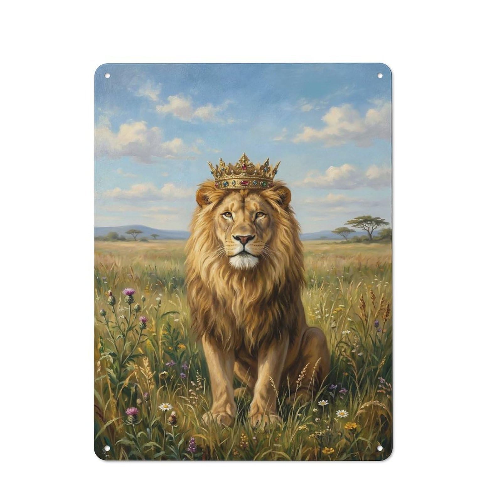 Junmoney Style-23 Classic Lion King With Crown In Savannah Metal Wall Sign 40X30cm, Pub Wall Decor For Diner, Restaurant, Shed Or Kitchen