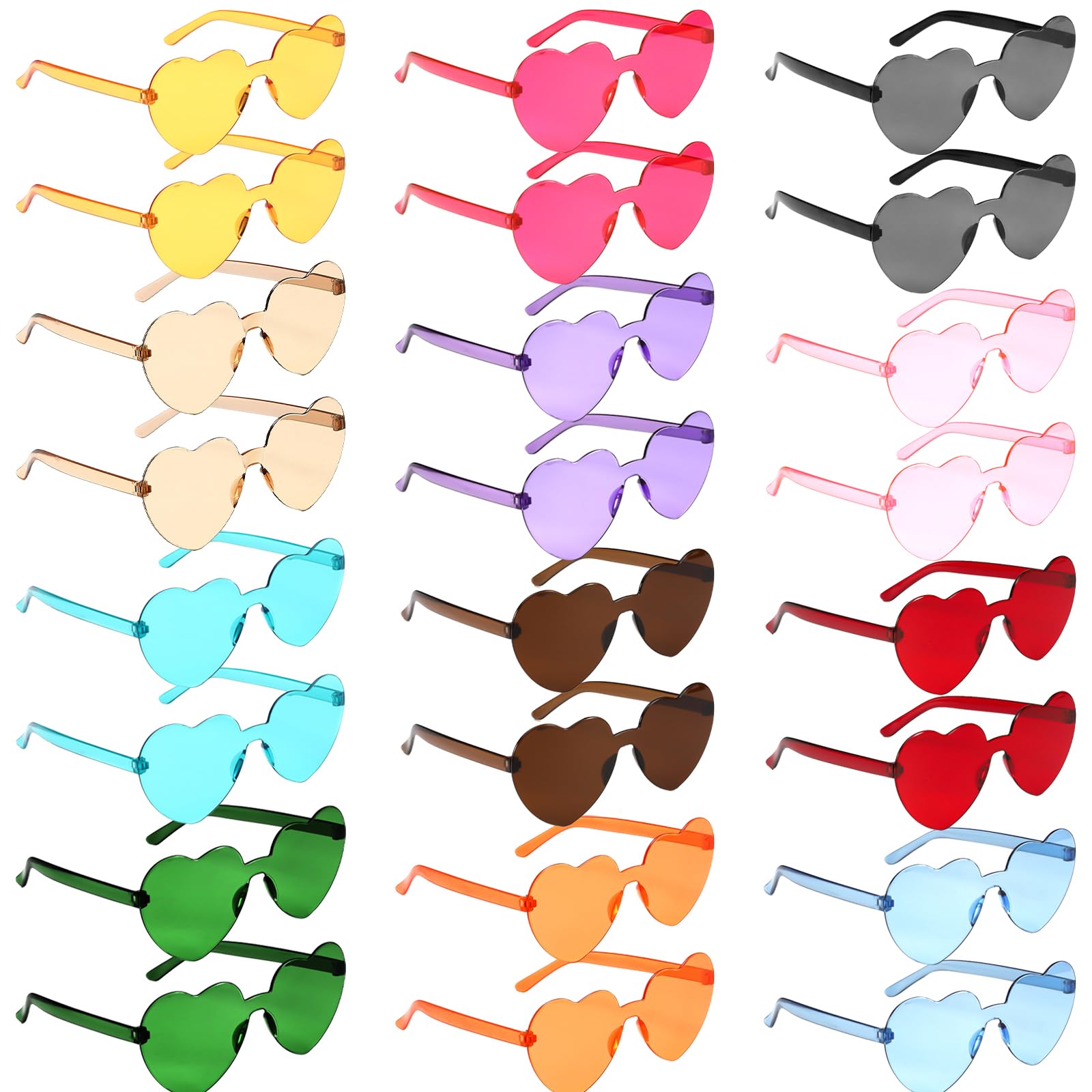 GOMETY 24 occhiali da sole senza bordi, a forma di cuore, per carnevale, feste in spiaggia, Natale, 12 colori