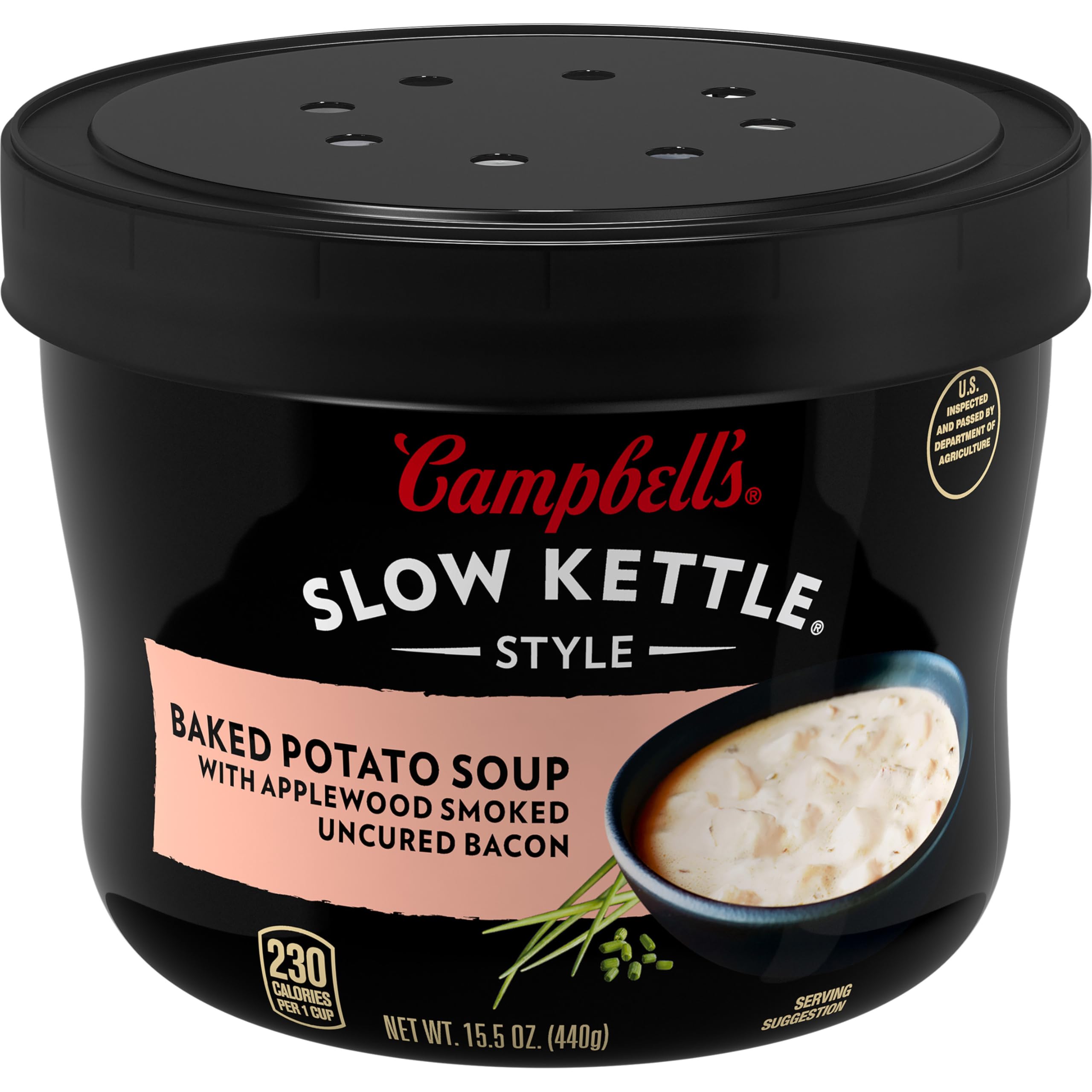 Campbell's Slow Kettle Style Baked Potato Soup with Applewood Smoked Uncured Bacon, 15.5 oz Microwavable Bowl