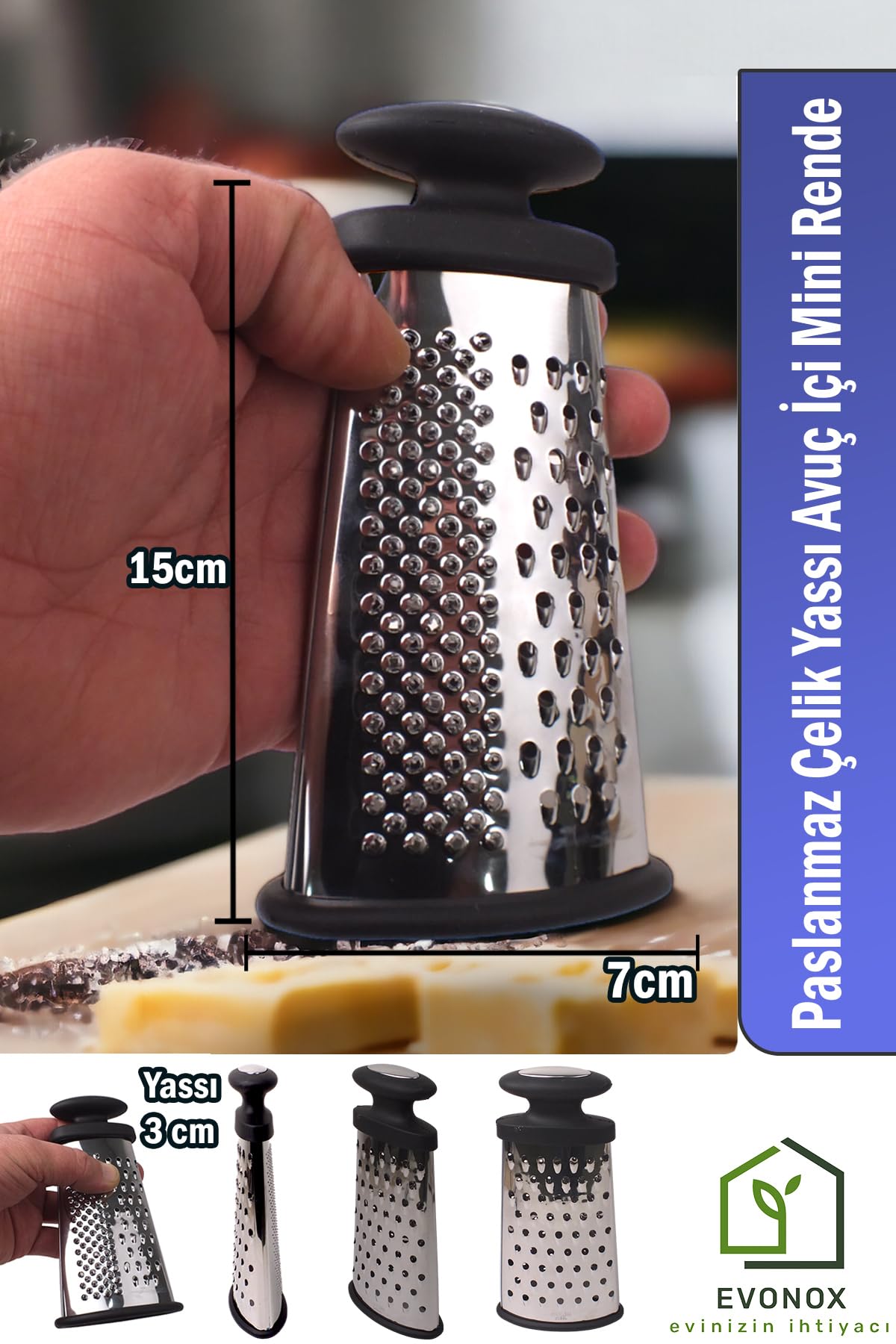 Deconox Paslanmaz Çelik Yassı Avuç İçi Mini Rende, 3 Yönlü Rendeleme Yassı Tasarım 15 * 7 * 3cm