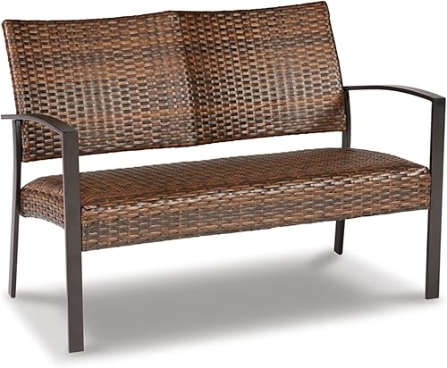 Miniatura 4 de Signature Design by Ashley Zariyah - Juego de 4 piezas de mimbre de resina para exteriores con 2 sillas, sofá biplaza acolchado y mesa de centro