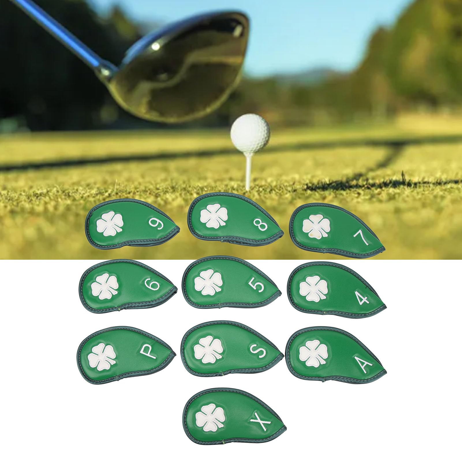 Coperture per Mazze da Golf, 10 Pezzi Coperture per Ferri da Golf Modello Quadrifoglio PU Set di Coperture per Ferri da Golf Delicate Impermeabili per la Maggior Parte delle