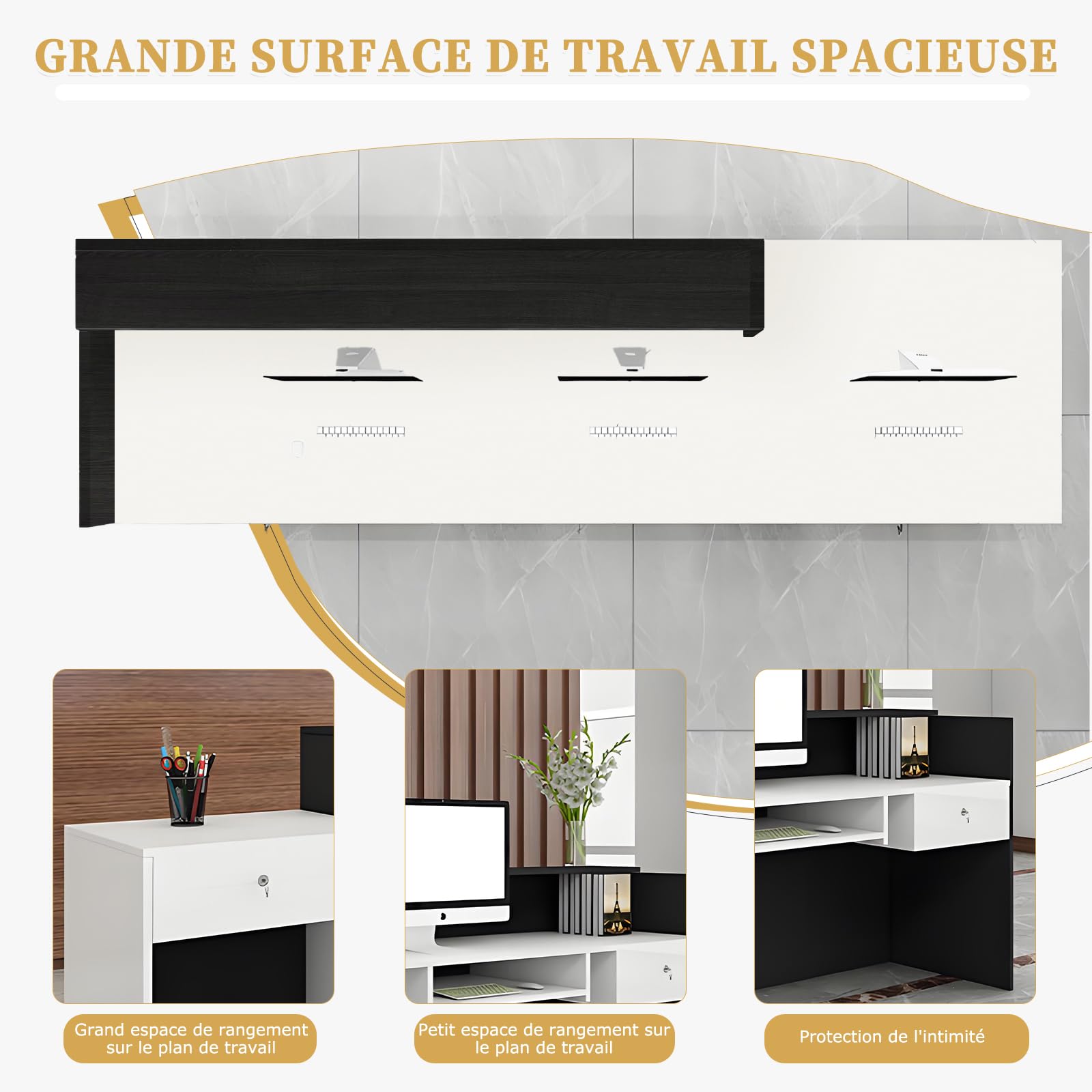 Comptoir de Réception, avec tiroir et étagères Ouvertes, comptoirs d'accueil de 100 à 220 cm, Moderne pour Bureau, adapté aux Salons, Bureaux, Halls d'entrée et magasins de détail