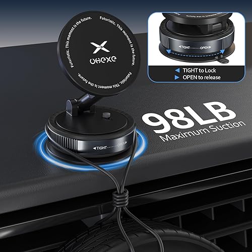 Miniatura 7 de Soporte magnético de teléfono al vacío para tu auto ajustable de 360 de 96 libras con ventosa ultra soporte para teléfono celular MagSafe para