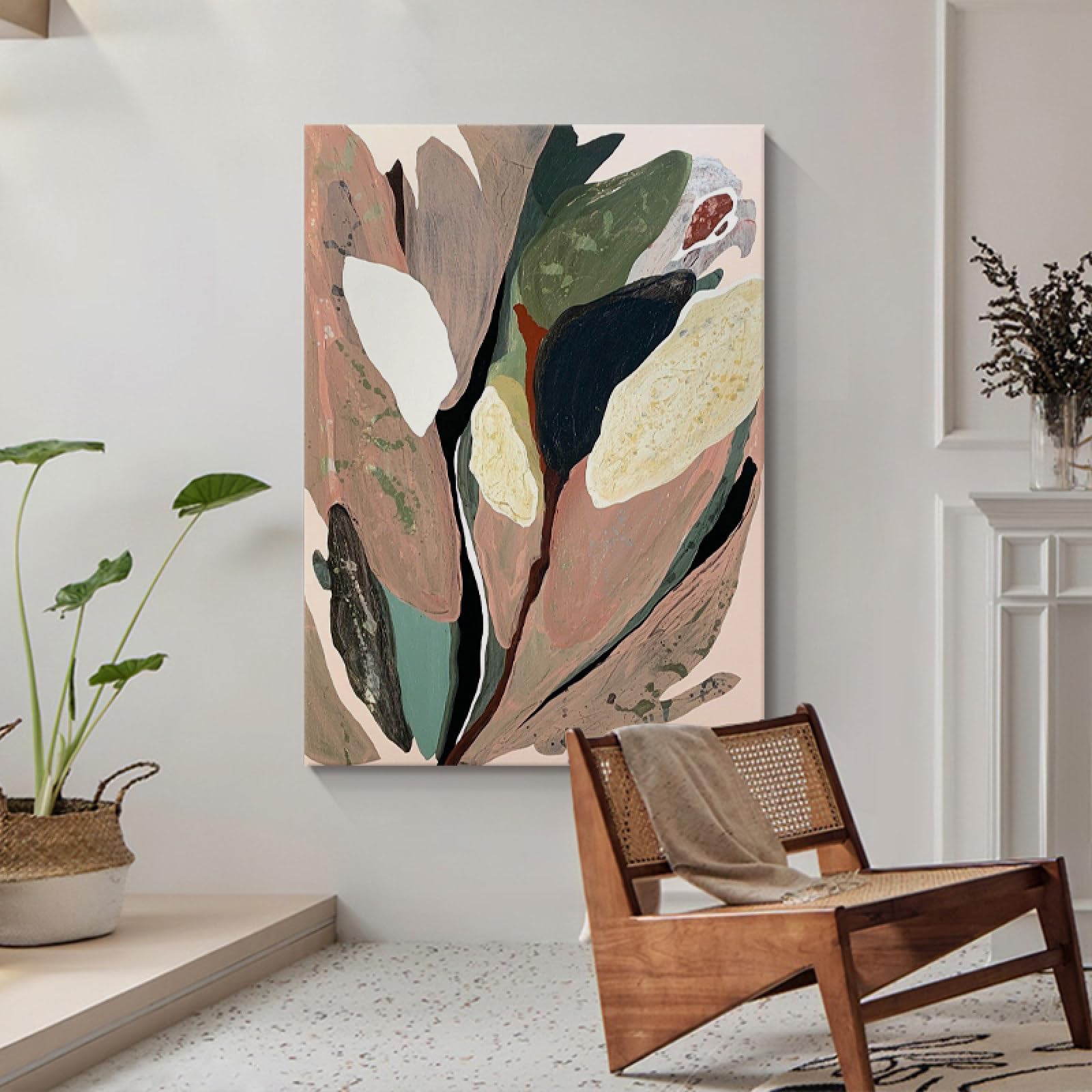 Grand art mural sur toile de style nordique floral abstrait pour décoration de maison moderne