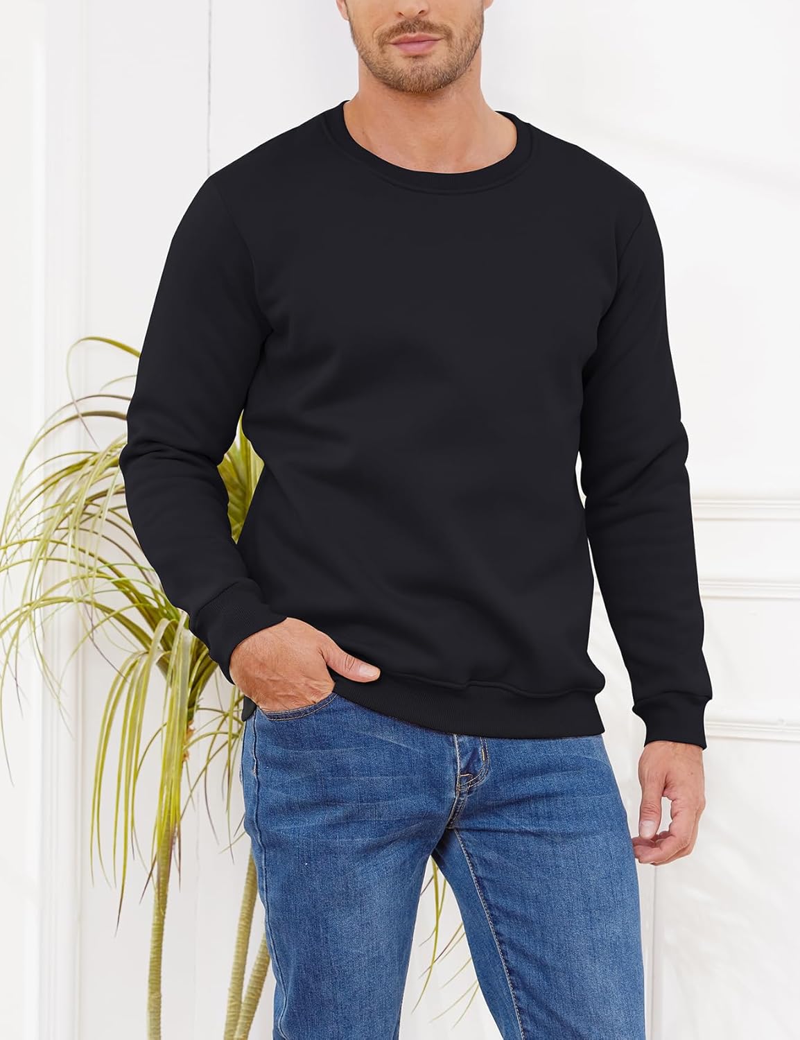 Gihuo Mens Fleece Crewneck Sweatshirts Sherpa Lined Pullover Winter Warm Shirt - Image 5