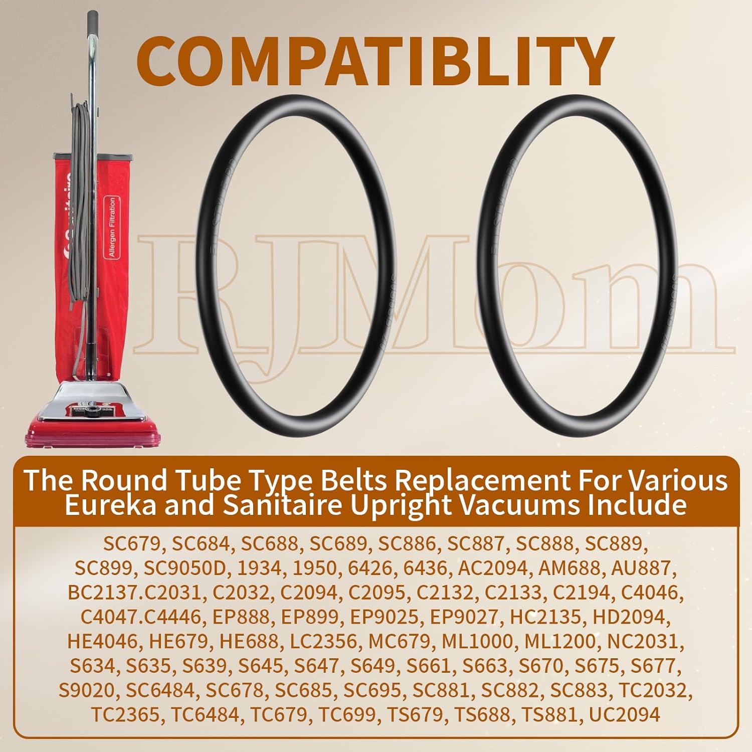 Vacuum Belt 30563B 30563A Round Belt for Eureka Sanitaire Commercial Upright Vacuum Cleaner SC888, SC899, SC887, SC649, C2094, Replace Sanitaire Vacuum Parts Belt (2 Pack)