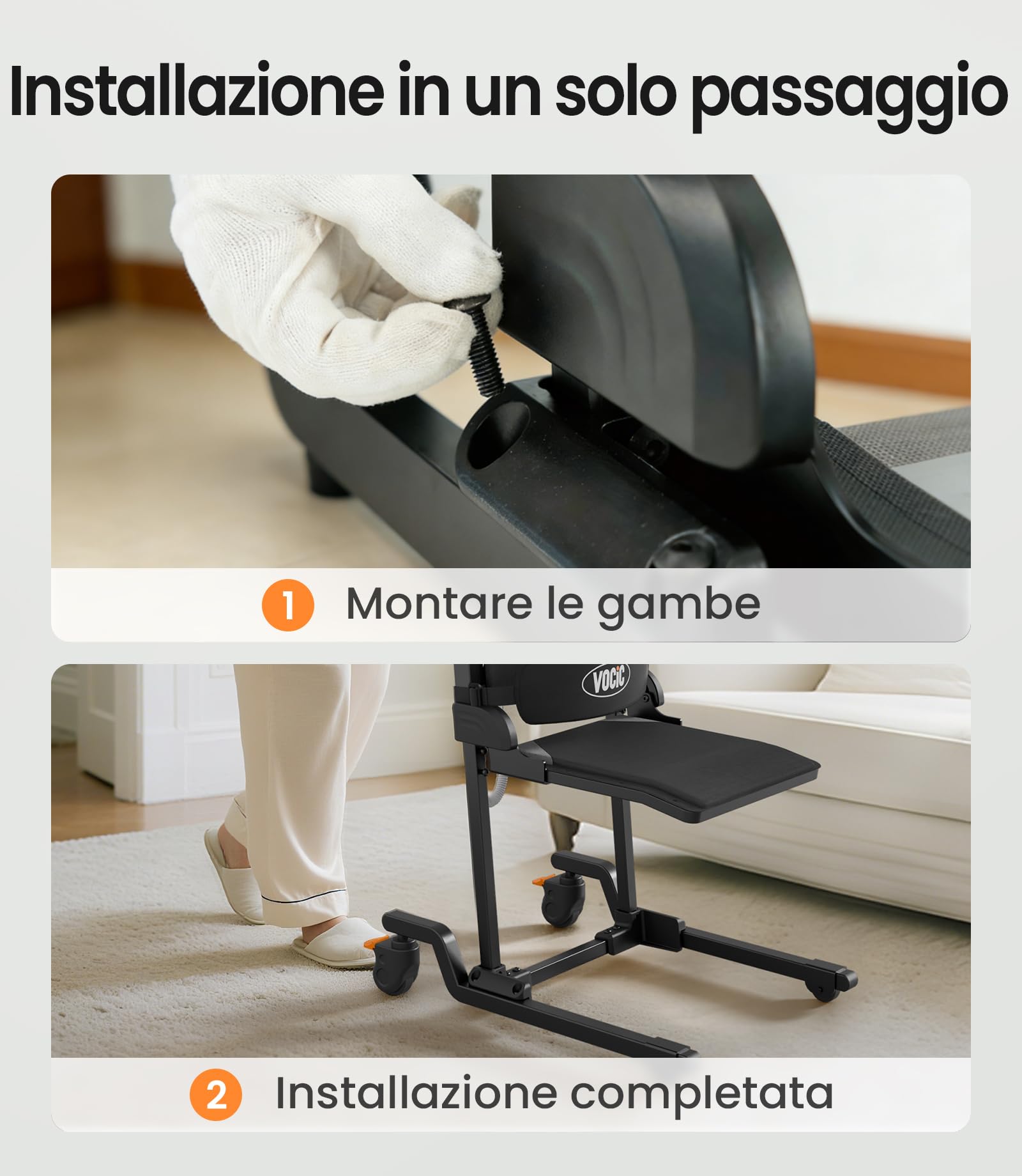 VOCIC AX35 - Sollevamento elettrico da terra con funzione di trasferimento, arrotolabile e mobile seduto per trasferimenti interni, portata fino a 160 kg, con 4 ruote e freni, compatta