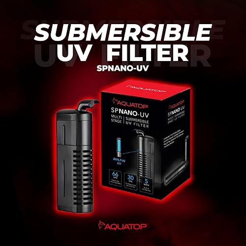 Miniatura 2 de Aquatop Filtro nano sumergible de 5 W, para 10-30 galones, caudal de 66 GPH, para agua cristalina, ideal para uso en agua dulce y salada, SPNANO-UV
