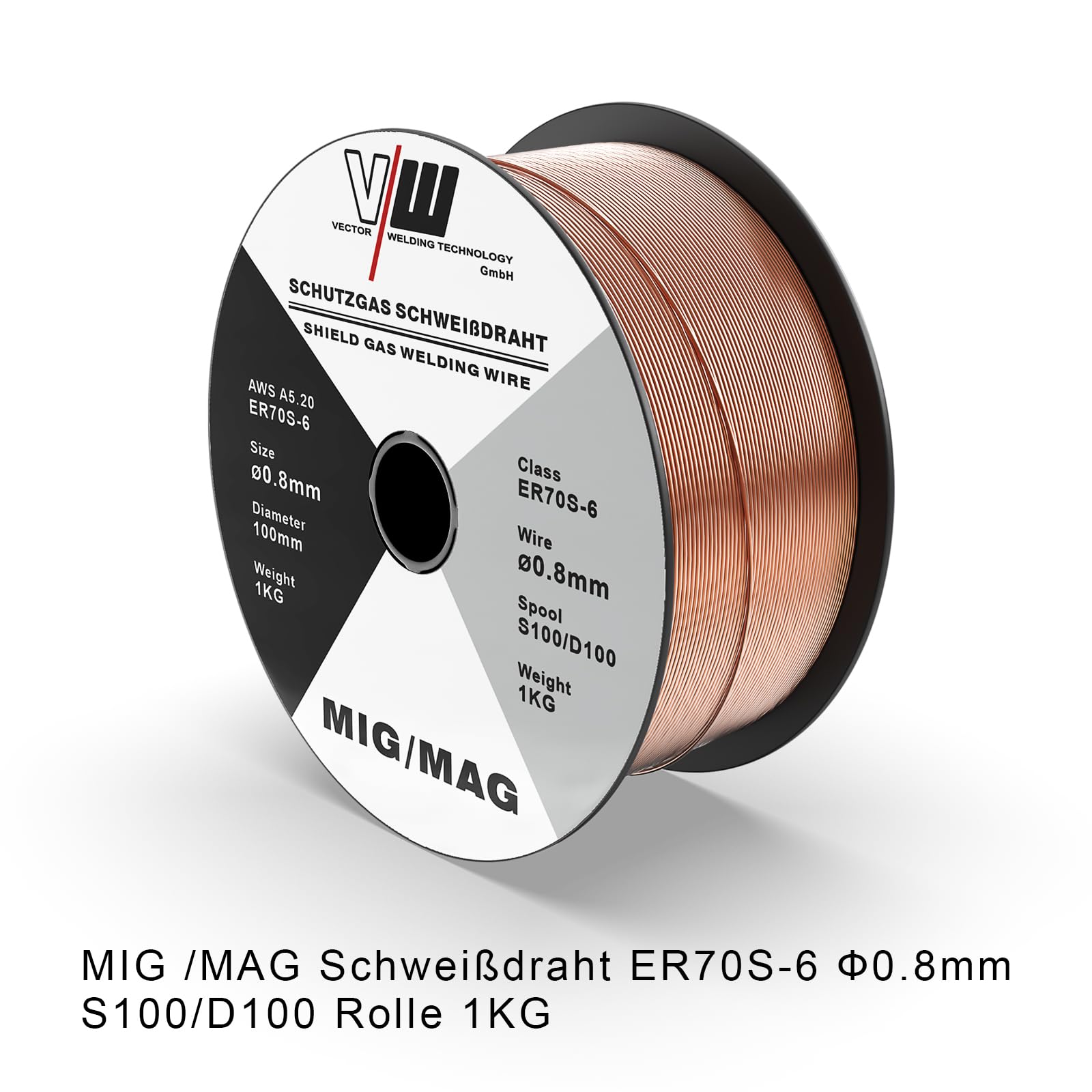 VECTOR WELDING MIG MAG ER70S-6 Fil de Soudage à Gaz de Protection en Acier D100/S100-3 Rouleaux de 1 kg Diamètre 0,8 mm