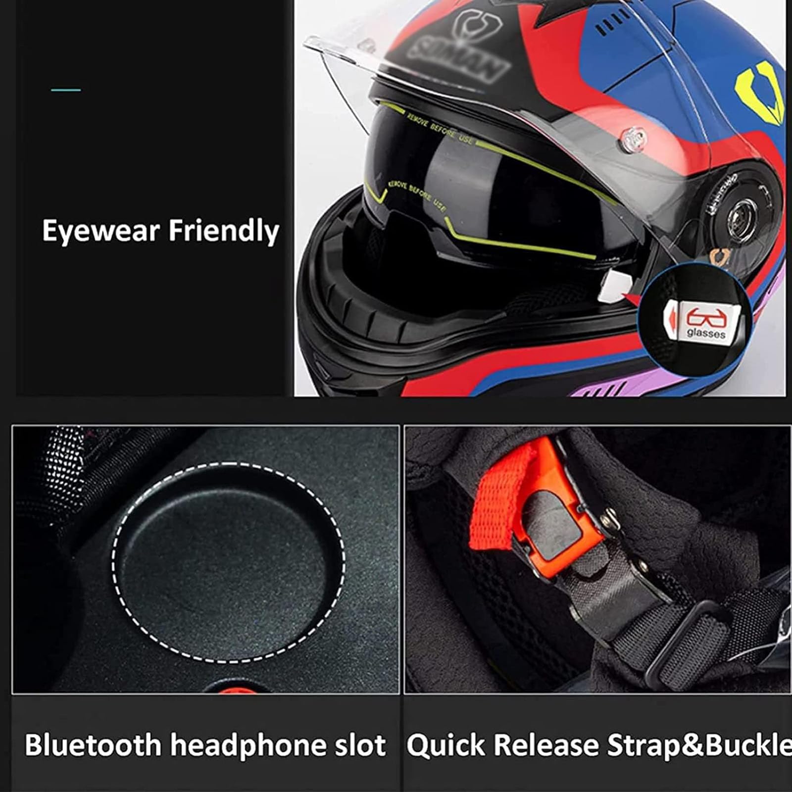 Casco De Moto Modular con Bluetooth Slot Integrad Casco Modular Moto Hombre Mujer Adultos,Cascos Modulares con Doble Visera para Casco Scooter,ECE Homologado