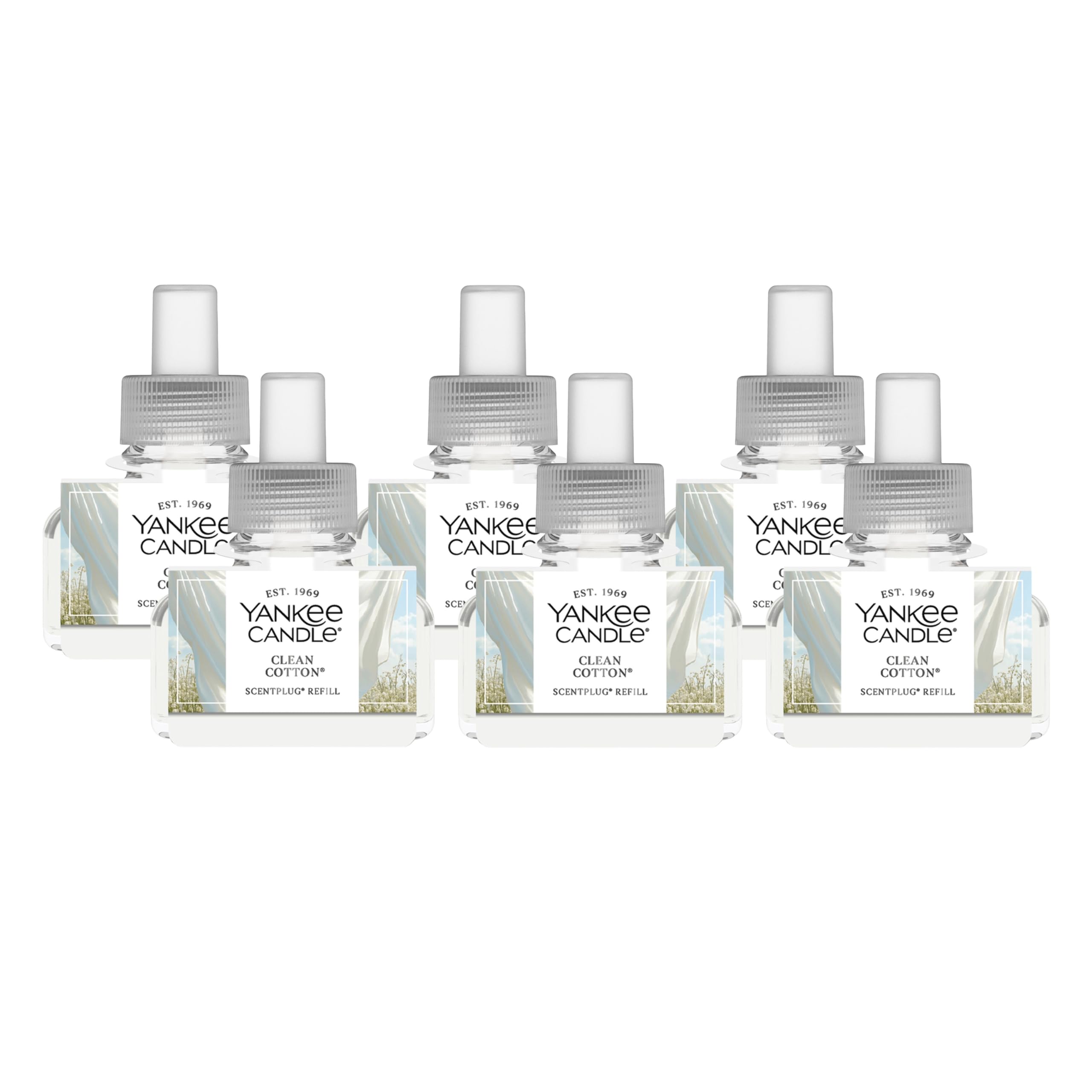 Yankee Candle ScentPlug Refill for Plug in Air Fresheners, Scented Oil Refills, Long Lasting Home Fragrance, Clean Cotton (Pack of 6)