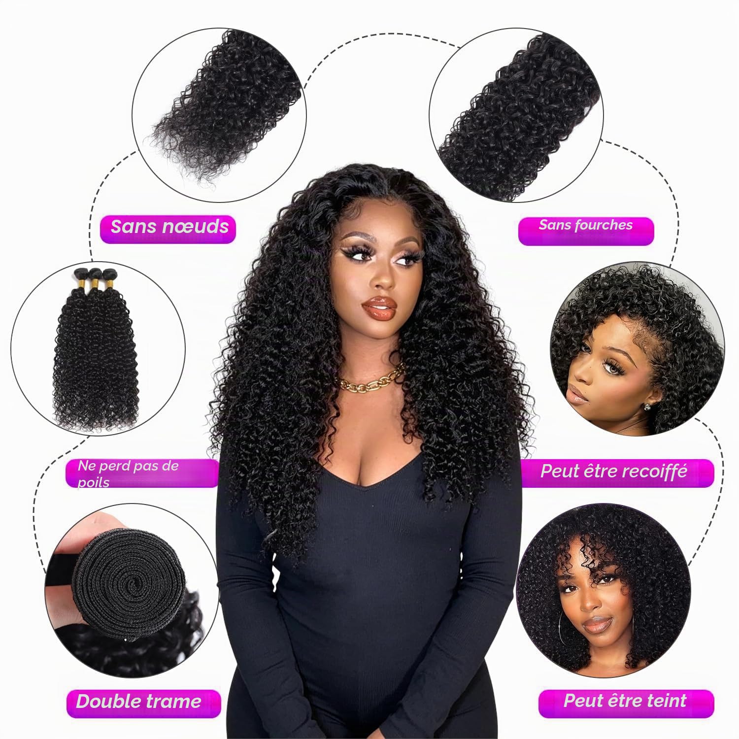 Kinky Curly Human Hair Bundles Meches Tissage Bouclé Naturel 161820 Pouces