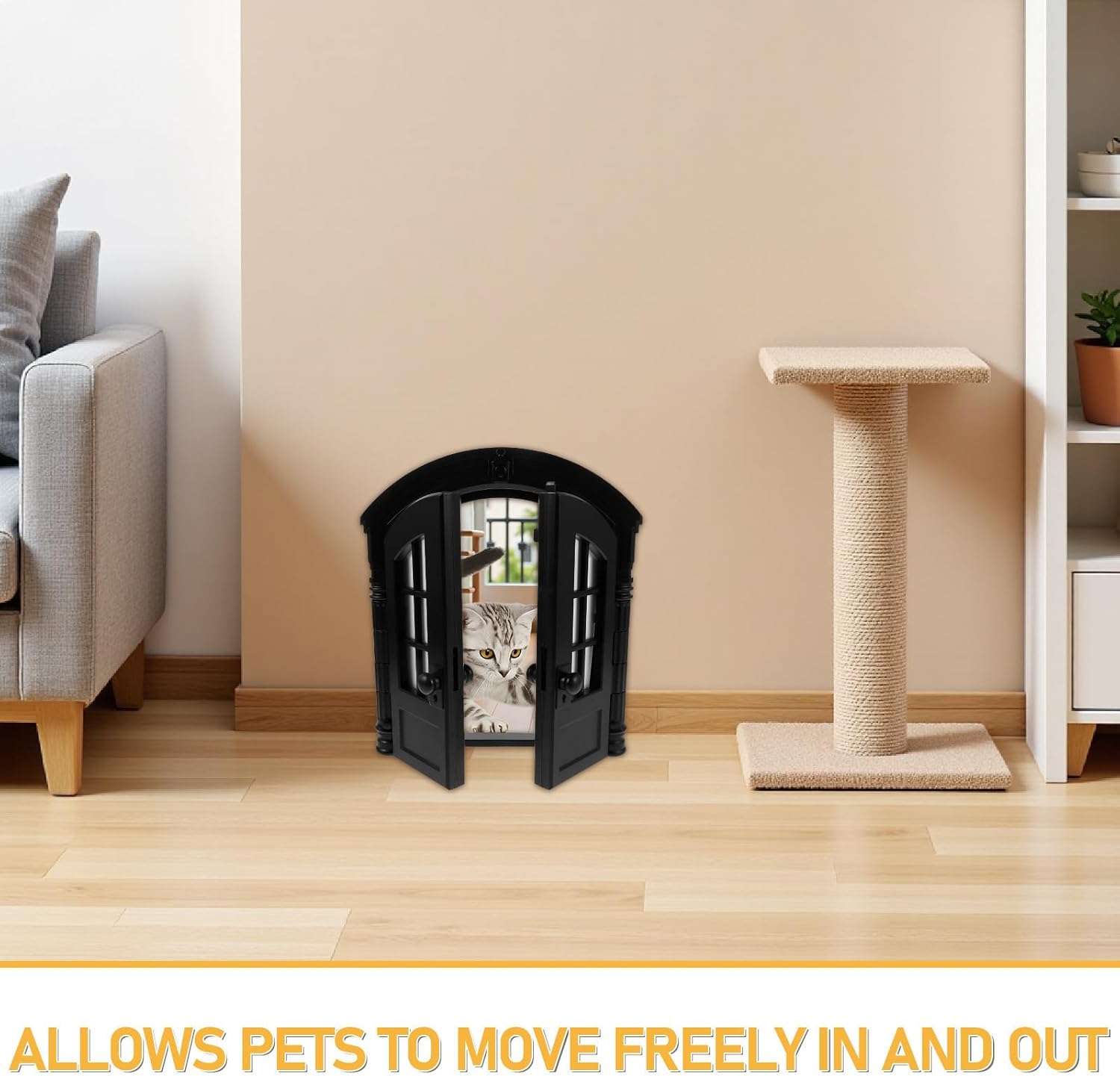 Indoor Cat Door with Double Opening, Interior Pet Flap for Cats and Small Dogs, Plastic Screen Gate for Kittens and Puppies, Easy Install for Bedroom and Laundry Room