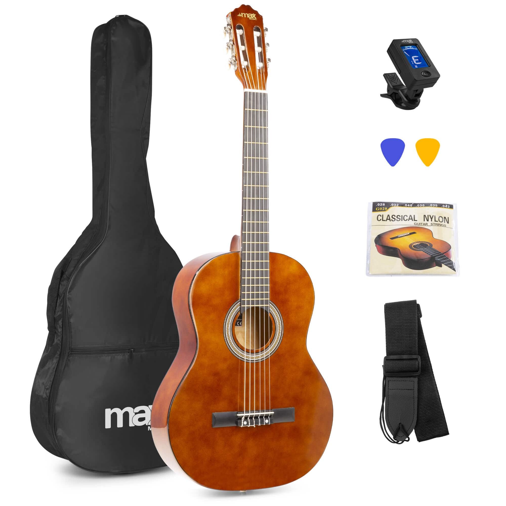 Max SoloArt Beginner Acoustic Guitar Starter Kit - Dark Natural Wood with Accessories & 6 Months Lessons Included - Ideal Starter Instrument for Adults & Kids