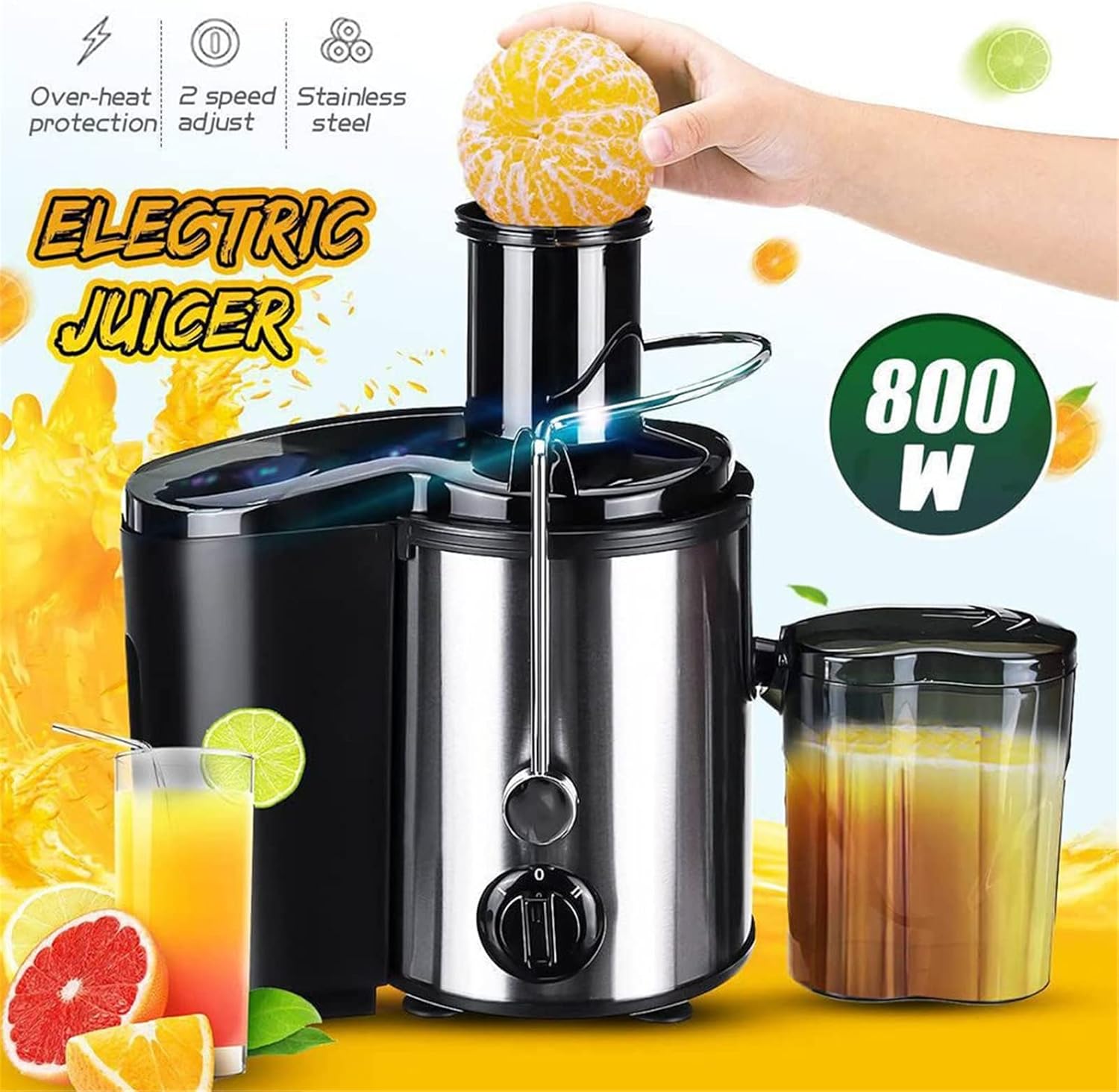 65MM Wide Mouth Feed Chute Centrifugal Juice Machine,800W Electric Juicer Machine,450Ml Juice Jug 1600ml Pulp Container, Dual Speed Mode