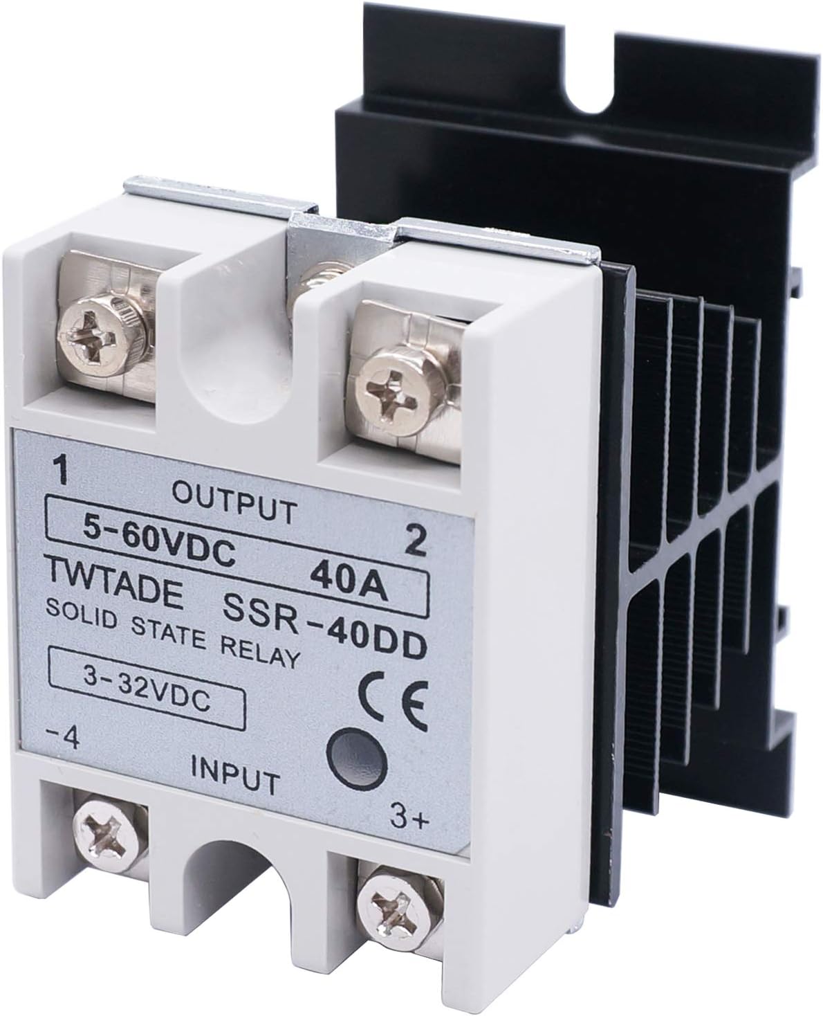 TWTADE SSR-40 DD 40A DC 3-32V to DC 5-60V SSR Solid State Relay + Heat Sink
