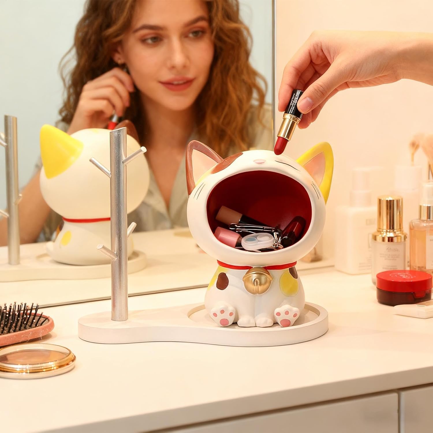 猫キャンディディッシュ - 樹脂製彫刻フィギュア デスクオーナメント,鍵用ボウル 鍵置き キー入れ 鍵保管皿 - キャンディ用 ホー