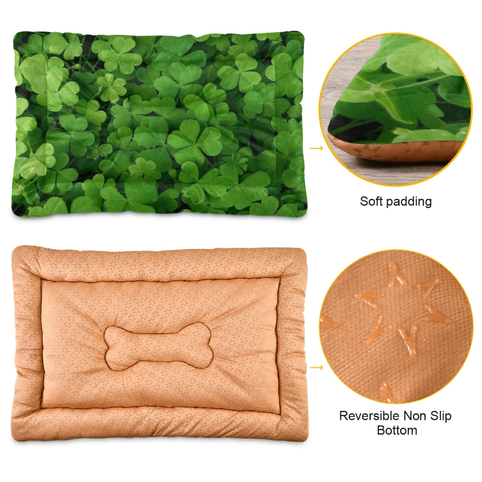 Oyihfvs St Patrick's Day Green Seamless Shamrock Clover Lucky Four Leaves Dog Pet Soft Bed Mat Comfortable Mattress, Non-Slip Washable for Puppy Cat Kennel Rectangle Blanket Sleeping Pad 36x24 inch