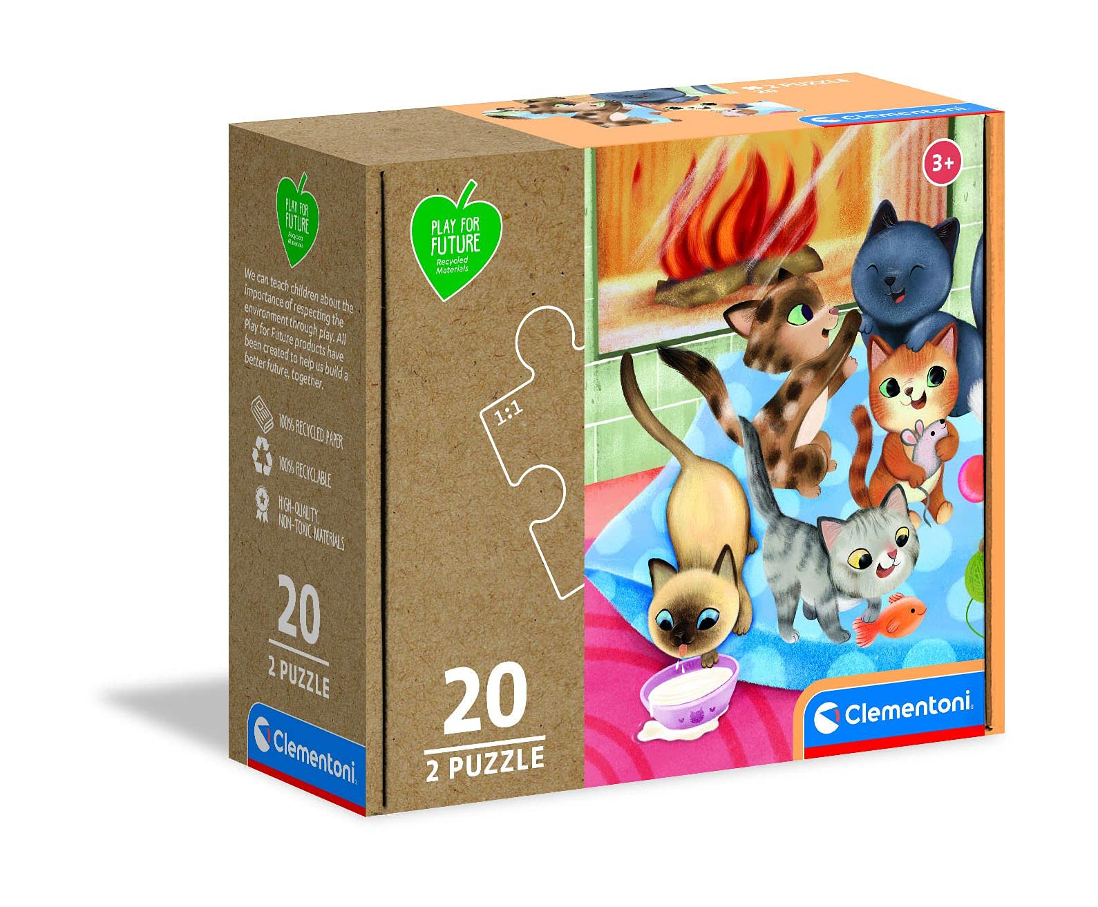 Clementoni - 24784 - Puzzle Play For Future - Puppies - 2 x 20 pieces - jigsaw puzzles for kids age 3-100% Recycled Materials - Made in Italy, cartoon puzzles