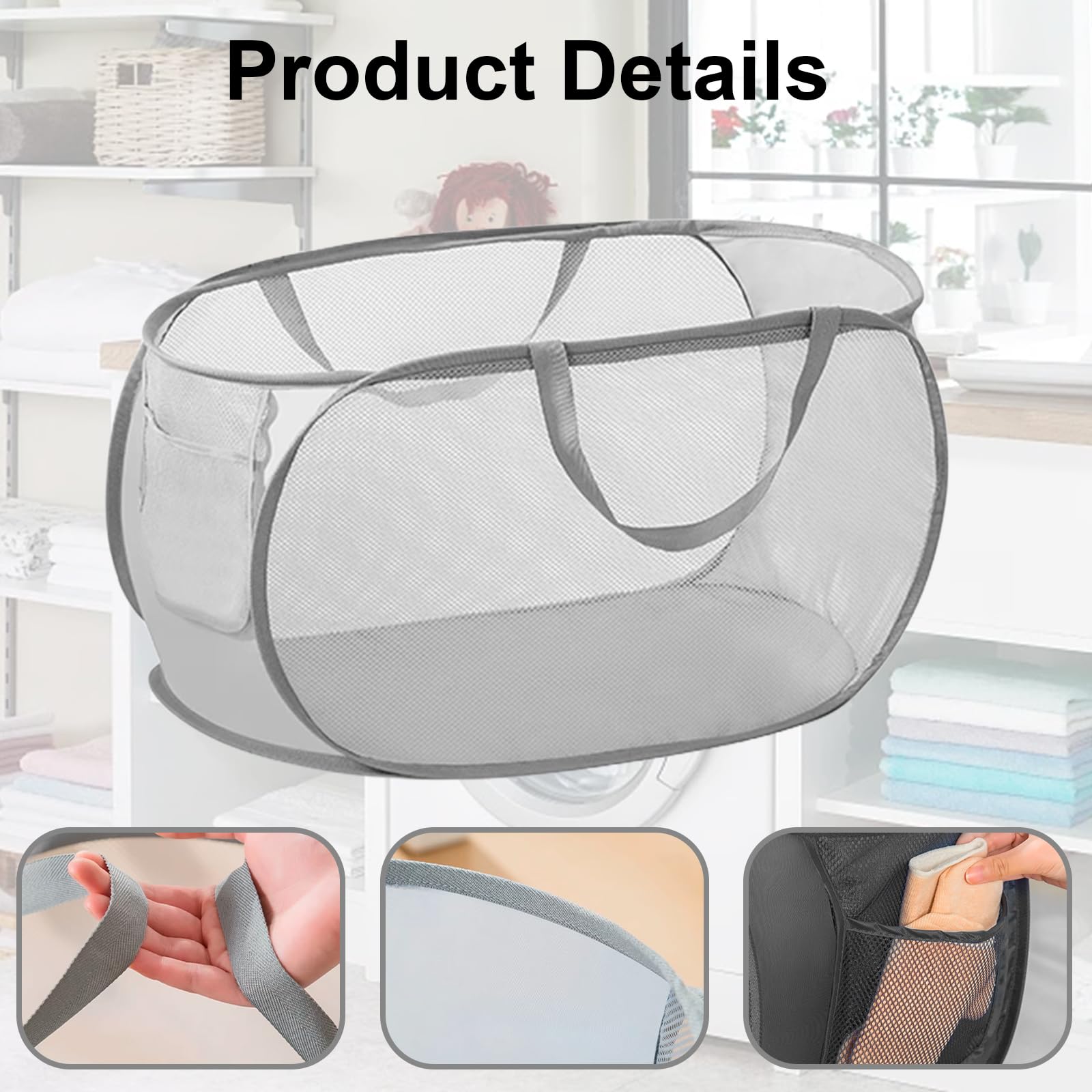 Lot De 2 Paniers à Linge Pliables Pop-Up 75L - Maille Respirante, Poignées Solides - Noir