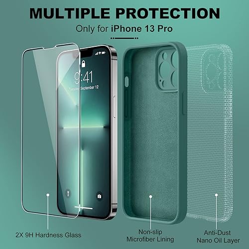 Miniatura 979 de BossKiss Funda compatible con iPhone 14 Pro, silicona mejorada [protección de cámara] [2 protectores de pantalla 9H], forro interior de microfibra