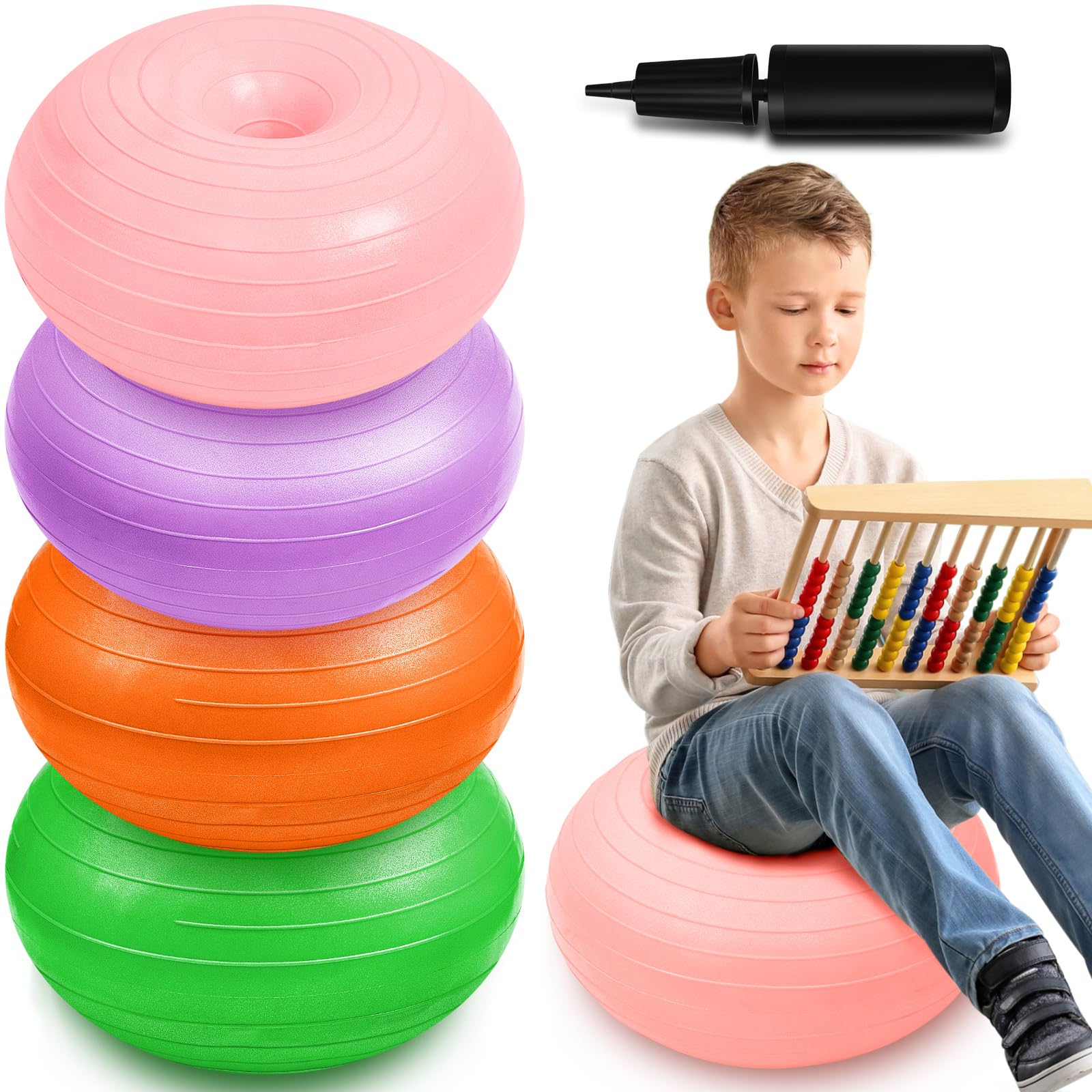 Libima 4-Pack Inflatable Yoga Ball Chairs - Flexible Seating For Classroom, Balance Training