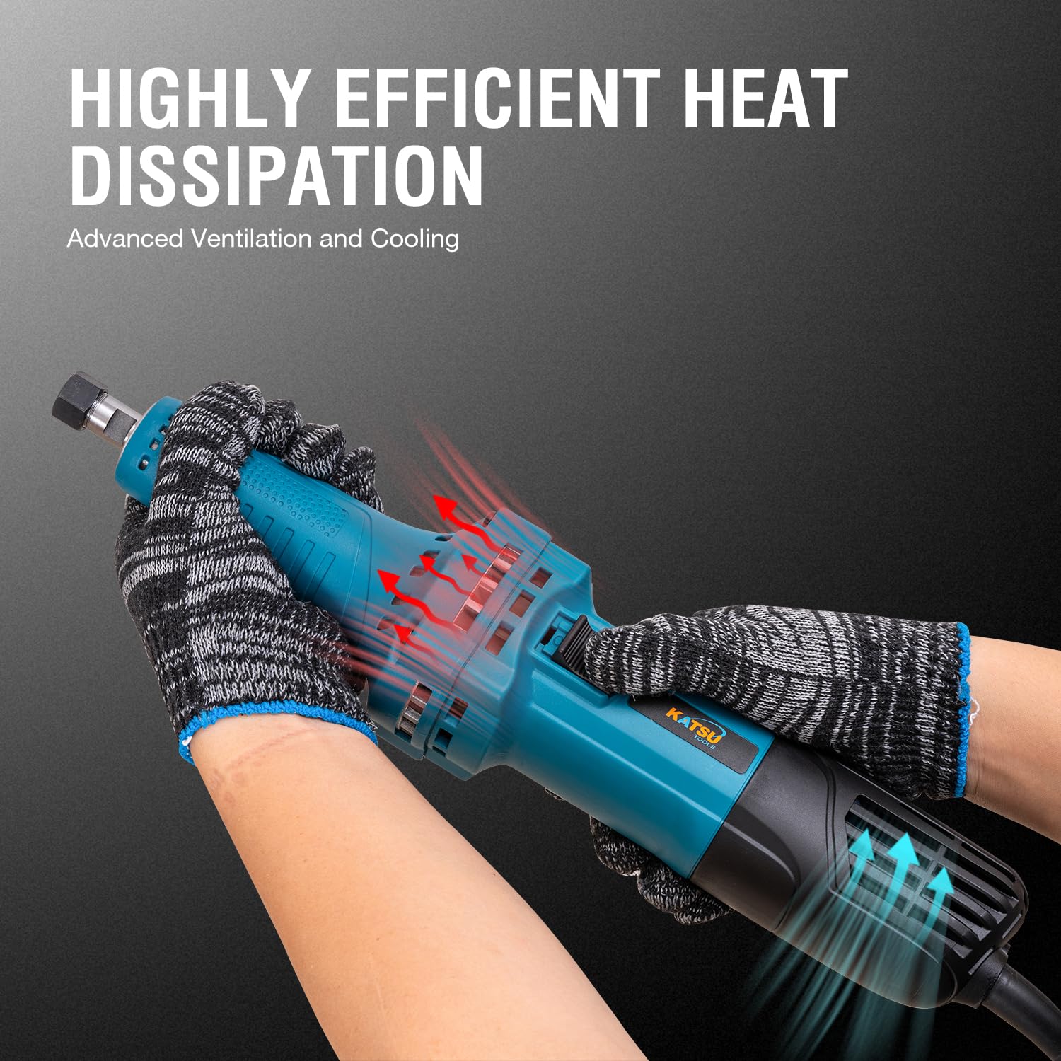 KATSU Tools Meuleuse droite électrique 710 W, mandrin à écrou de blocage de 6 mm, poignée cylindrique compacte, outil rotatif pour le meulage et le polissage de la construction
