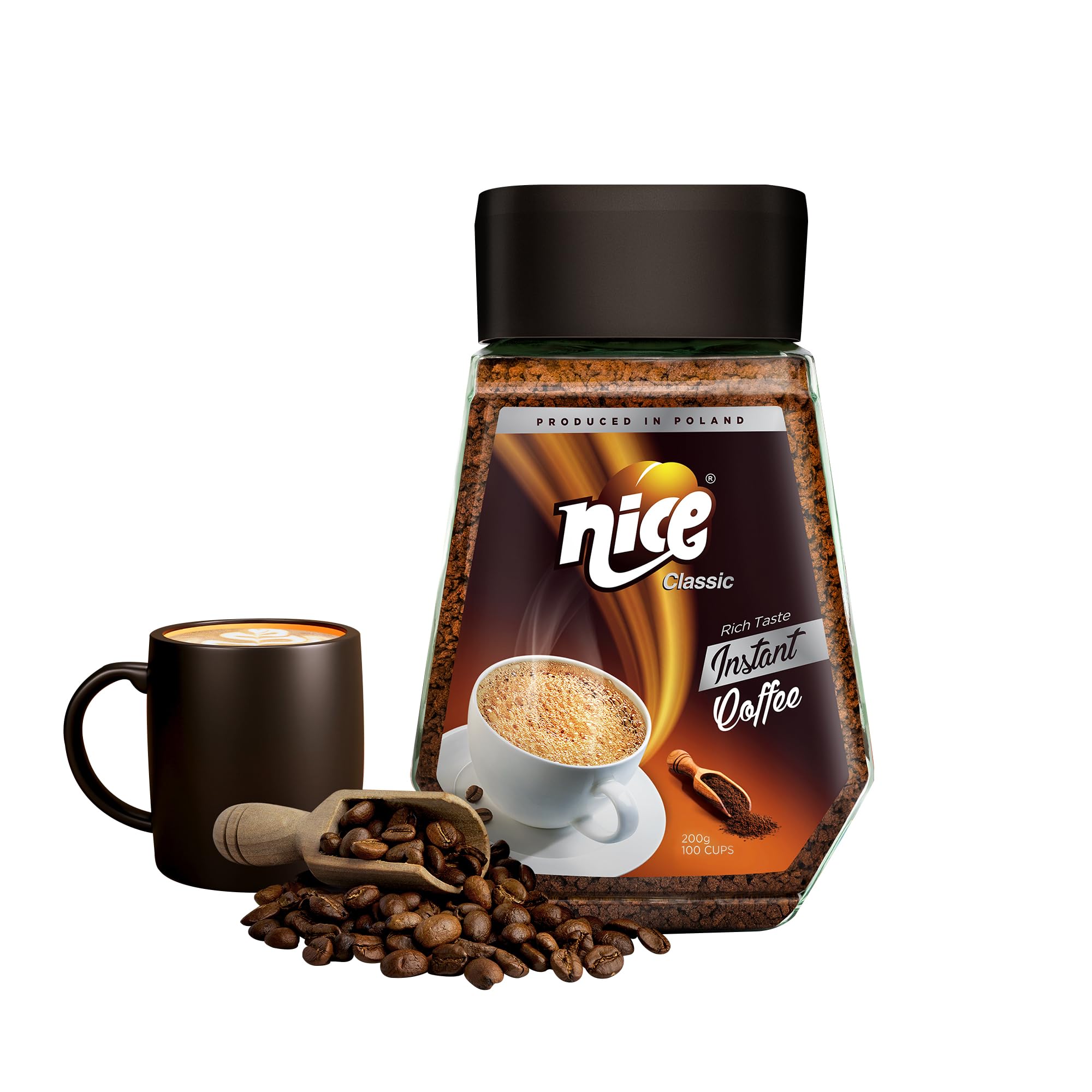 NICEInstant Classic Coffee- Rich Aroma & Smooth Taste Instant Coffee Powder-Soluble Classic Blend Delicious & Convenient Freeze-Dried Coffee- Roasted Coffee in Airtight Glass Jar 200g