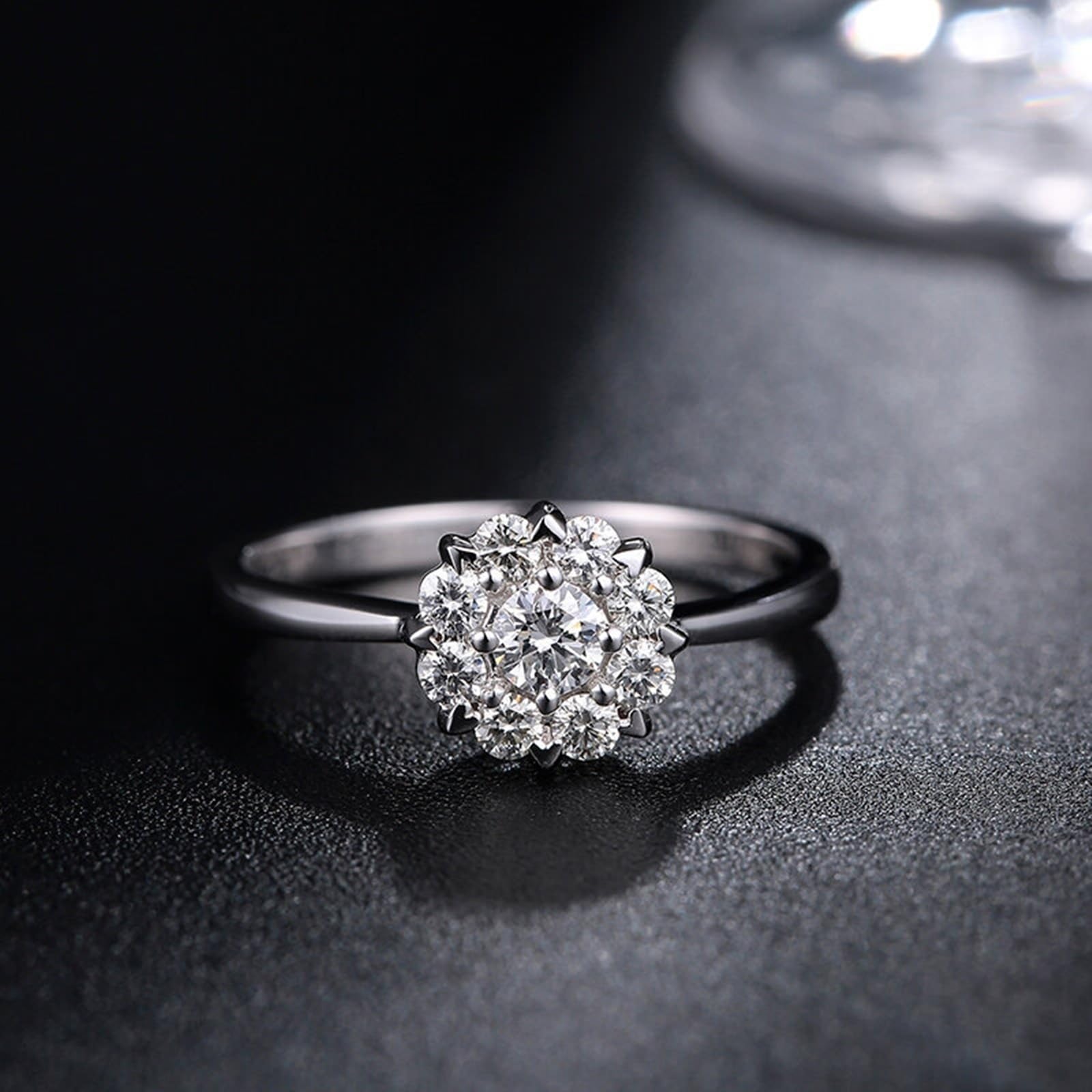 Obrączki ślubne pasujące pierścionki zaręczynowe białe złoto 18K laboratoryjny diament kwiat z cyrkonią rozmiar H 1/2 moda dla siostry biżuteria świąteczna