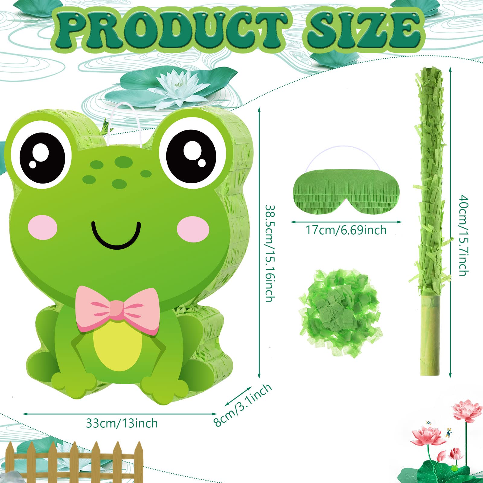 Frog Pinata Frog Party Supplies Frog Pinata with Blindfold and Bat Frog Birthday Party Favors Decorations for Boys Girls Kids Birthday Party Supplies Toys, 15 x 13 x 3.2 Inch