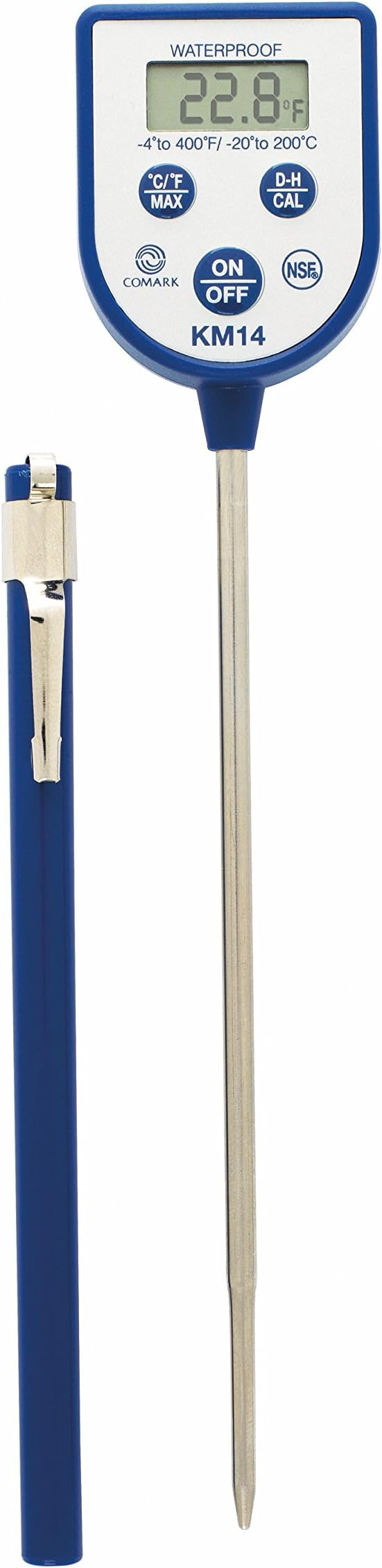 Comark Instrument KM14 Digital Pocket Thermometer with Max Hold, -4 to 400F/-20 to 200C Range, 2F/1C Accuracy, Blue