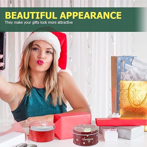 Miniatura 8 de DOITOOL 12 latas redondas creativas de galletas de Navidad, latas de metal para galletas con tapas para regalar, recipientes decorativos de