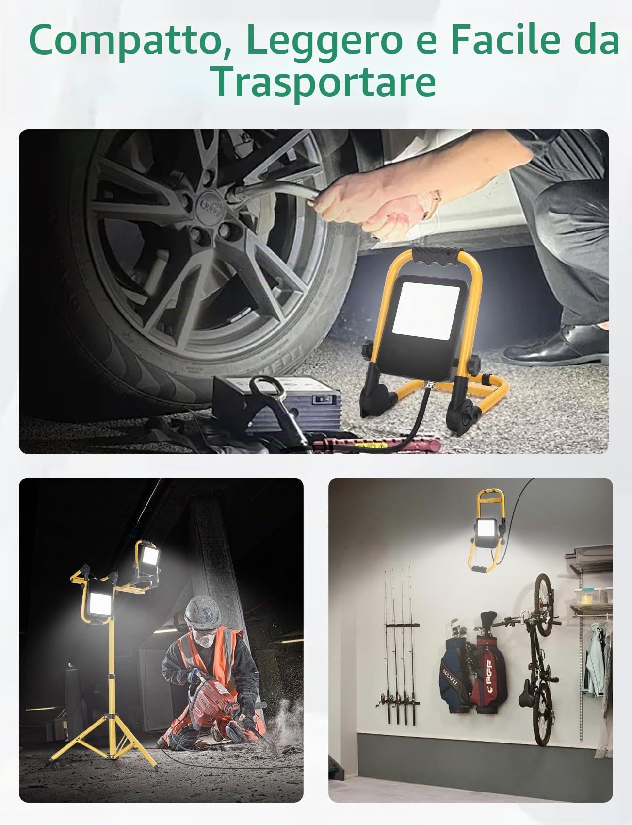 Aigostar Faro da Cantiere 30W, IP65 Impermeabile, Faretto Led da Cantiere con Spina, 6500K Bianco Brillante per Esterno, Lavori, Giardini e Garage, Rotazione 360°, portatile 4 pcs（Senza supporto）