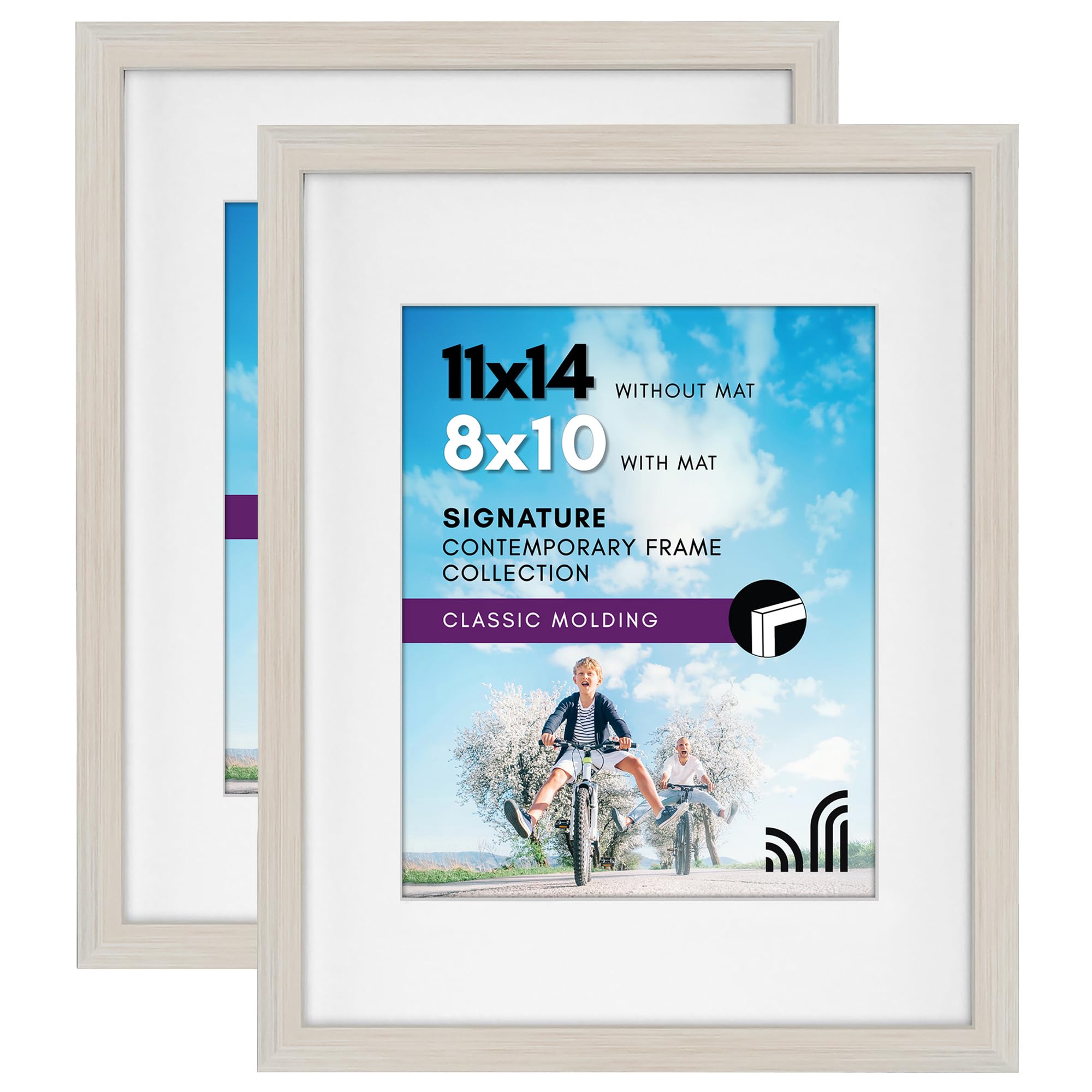 Americanflat 11x14 Light Wood Picture Frame 2 Pack with Shatter-Resistant Glass Cover and Composite Wood Molding - 11X14 Frame With Mat For 8X10 Inch Photos - 2 Pack