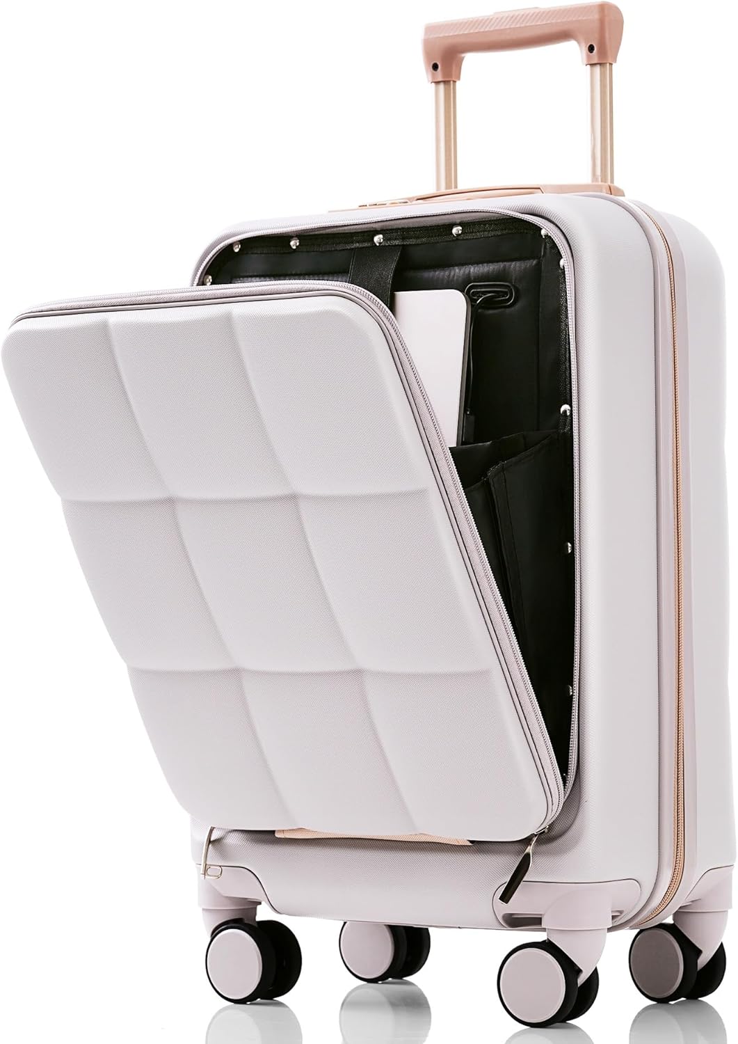 Anwick Hardside Expandable Luggage 3 Piece Set Carry on Suitcase with USB Port and Cup Holder Lightweight Rolling Travel Luggage with Spinner Wheels & TSA lock (Light Grey, 20/24/28 Inch)