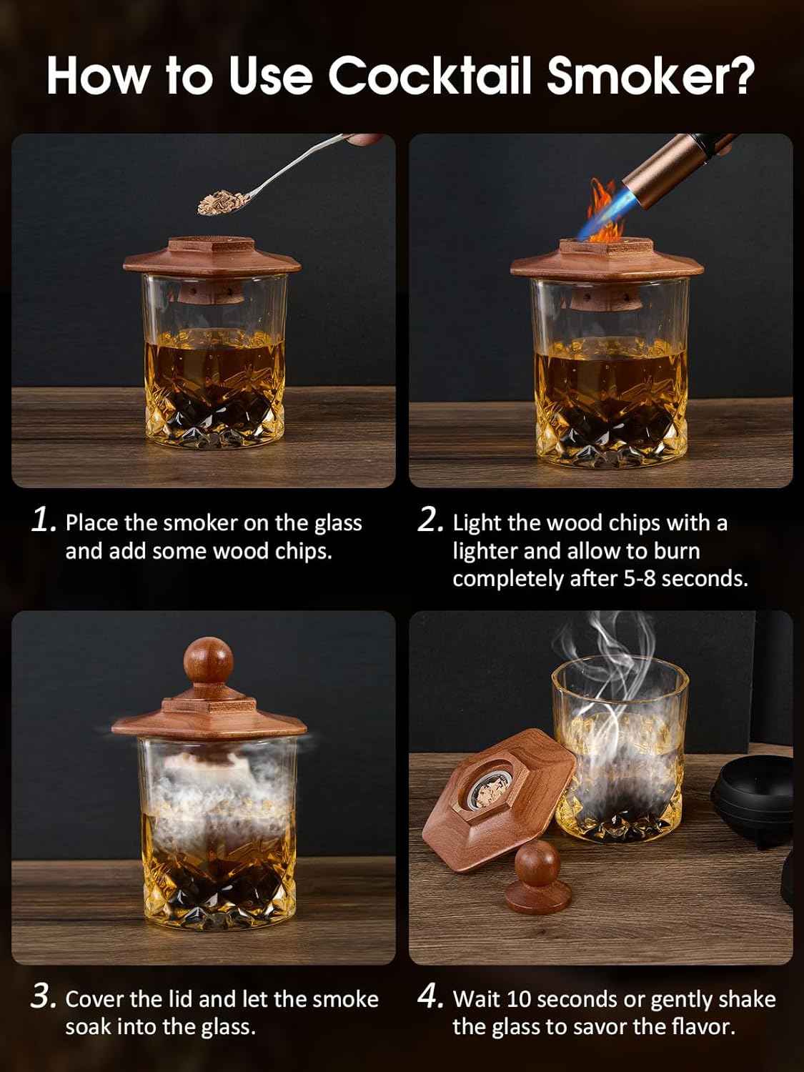 27Pcs Whiskey Smoker Kit- 16 Wood Chips,Ice Ball Molds, Cocktail Smoker Infuser Kit, Old Fashioned Drink Smoker Kit, Birthday Bourbon Whiskey Gifts for Husband,Men,Dad(No Butane)