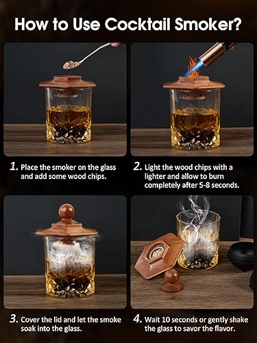 Miniatura 4 de Kit de ahumador de whisky de 27 piezas, 16 chips de madera, moldes de bolas de hielo, kit de infusor de ahumador de cóctel, kit de ahumador de