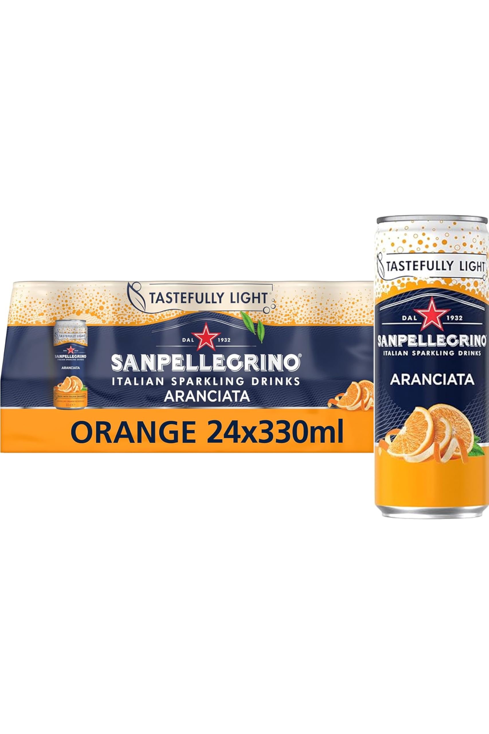 San Pellegrino Italian Sparkling DrinksTastefully Light Sparkling Orange Canned Soft Drink 24 x 330ml | 64 kCals per Can