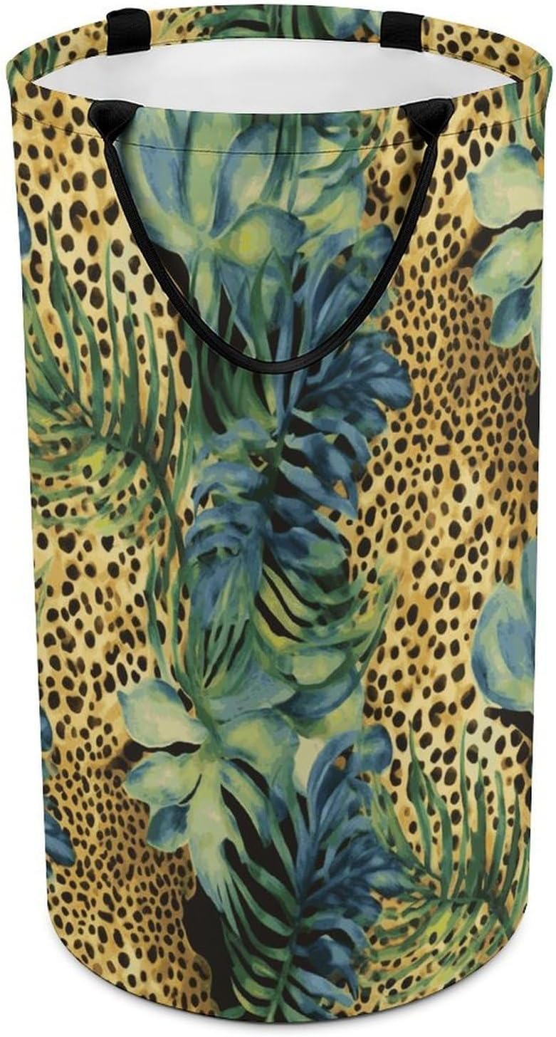 Print Animal Leopard Print Jungle Laundry Hamper Freestanding Waterproof Clothes Hamper with Easy Carry Handles Large Collapsible Laundry Baskets Portable Dirty Clothes Basket