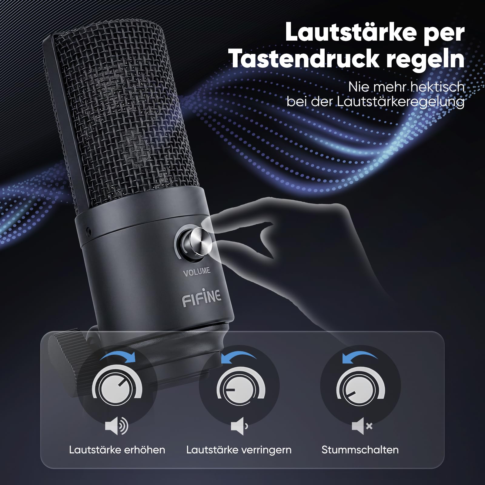 FIFINE USB Mikrofon PC Streaming, Podcast Microphone mit Ständer für MAC PS4 PS5, Kondensator Microfon für Studio Gaming - Schwarz